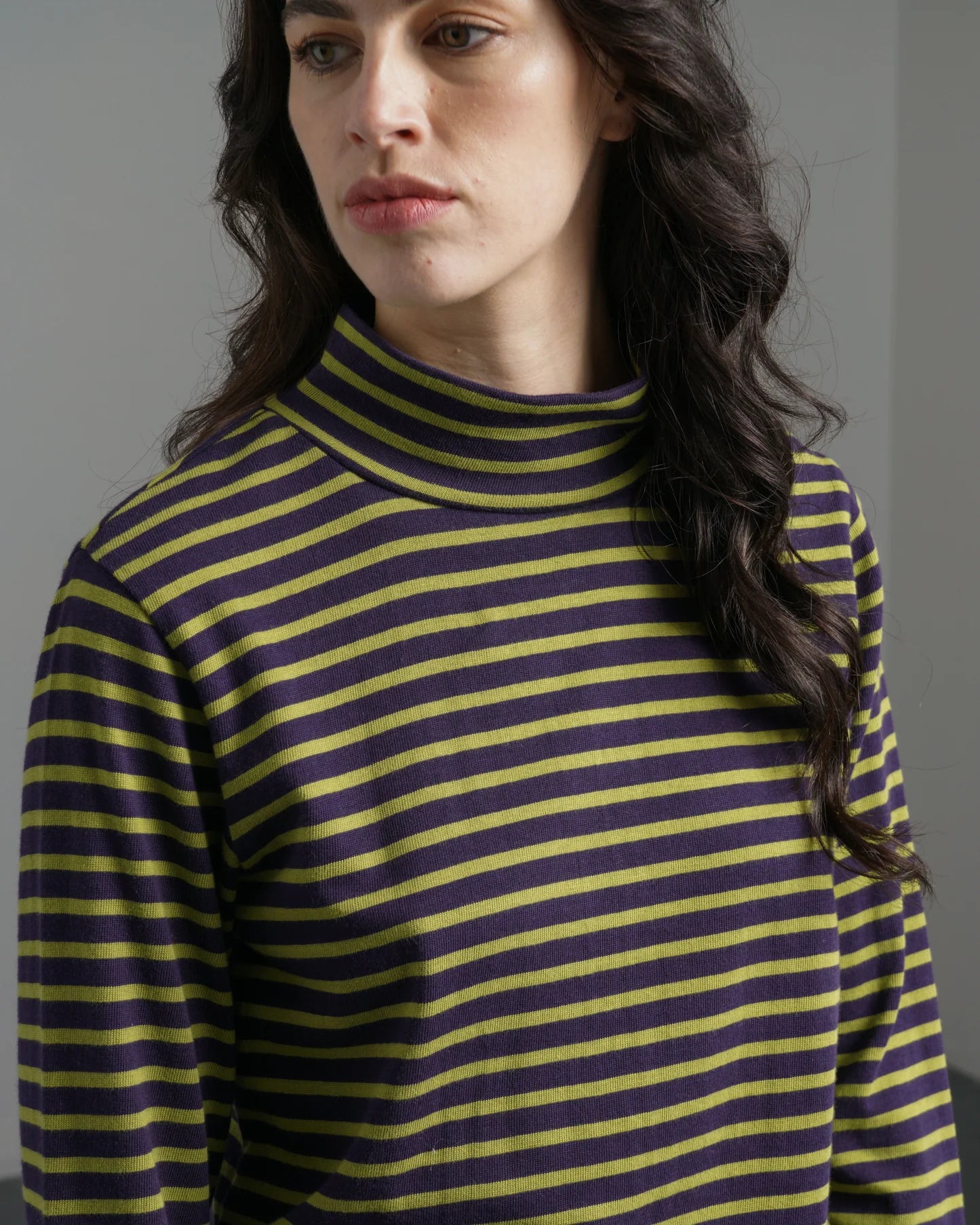Jonie 100% Organic Cotton Tee in Navy and Chartreuse Stripe