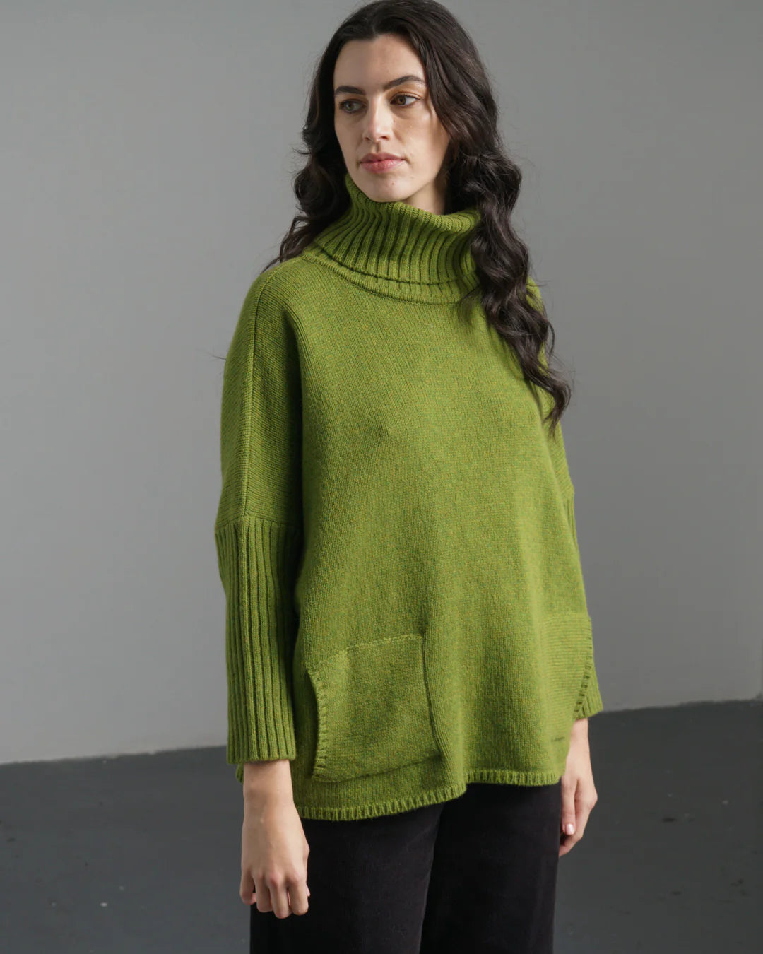 Adela 100% Merino Lambswool Jumper in Moss