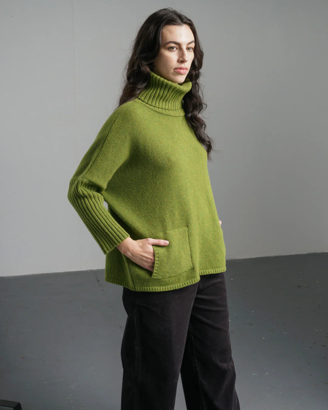 Adela 100% Merino Lambswool Jumper in Moss