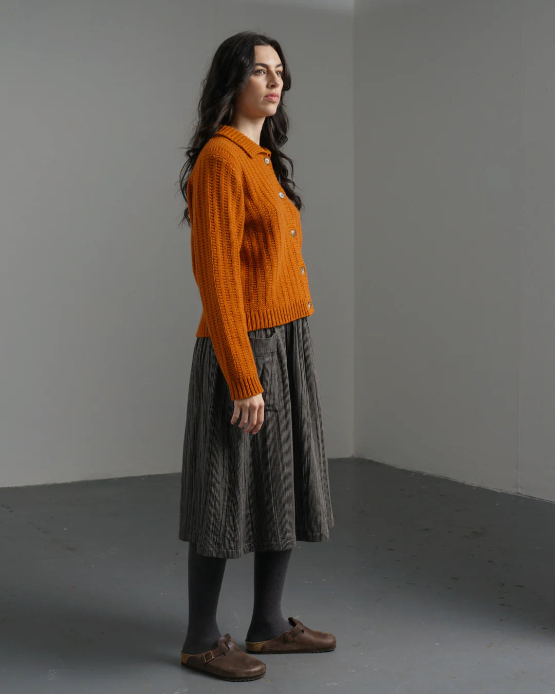 Nora 100% Organic Cotton Skirt in Grey Pinstripe