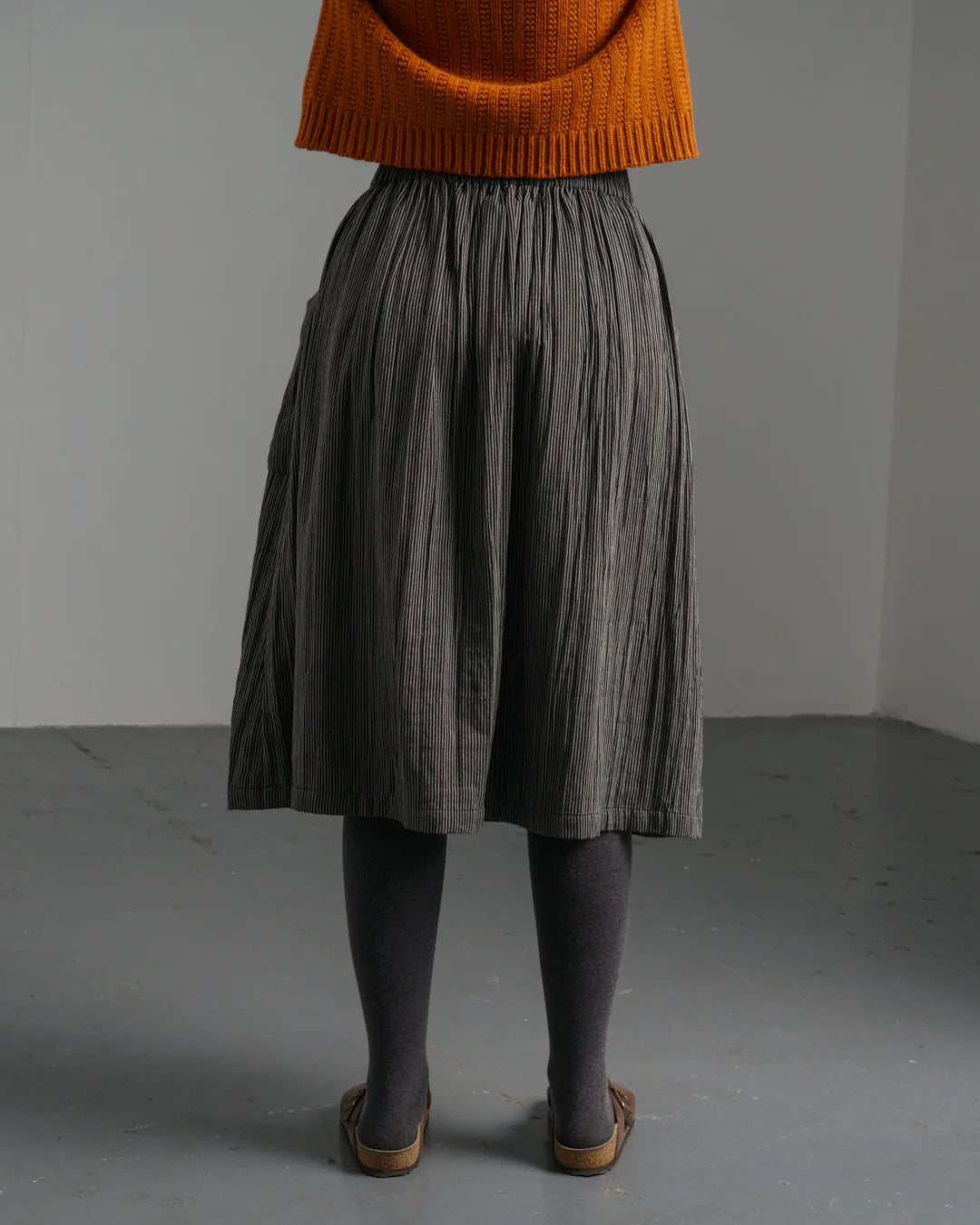 Nora 100% Organic Cotton Skirt in Grey Pinstripe
