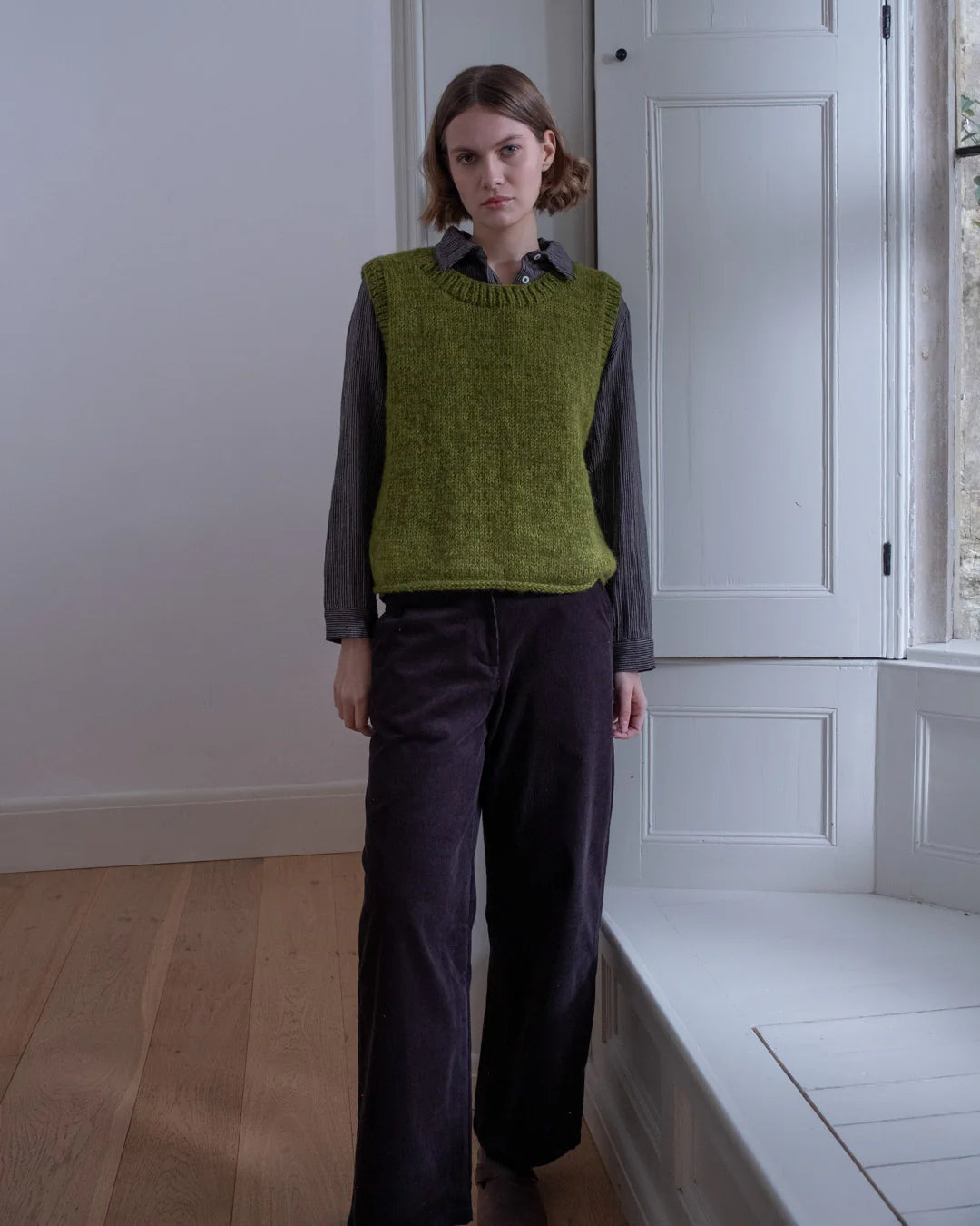 Heather Hand Knitted 100% Mohair Vest in Chartreuse Green