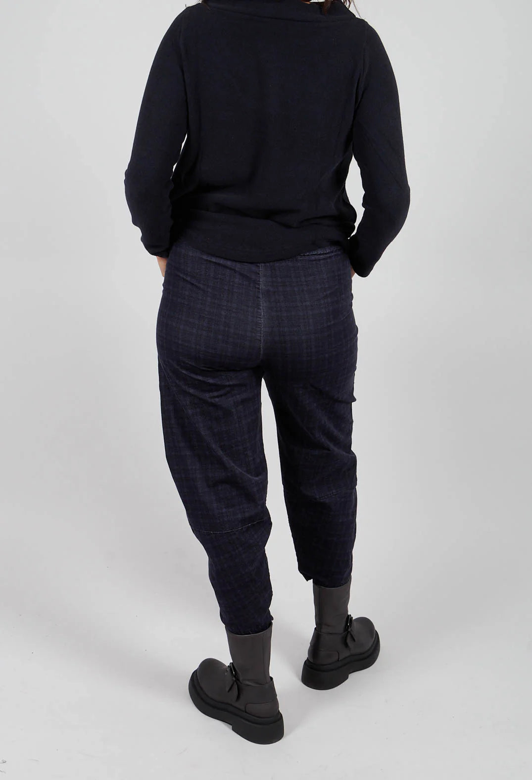 Alicia 100% Cotton Velvet Trousers in Blue Check