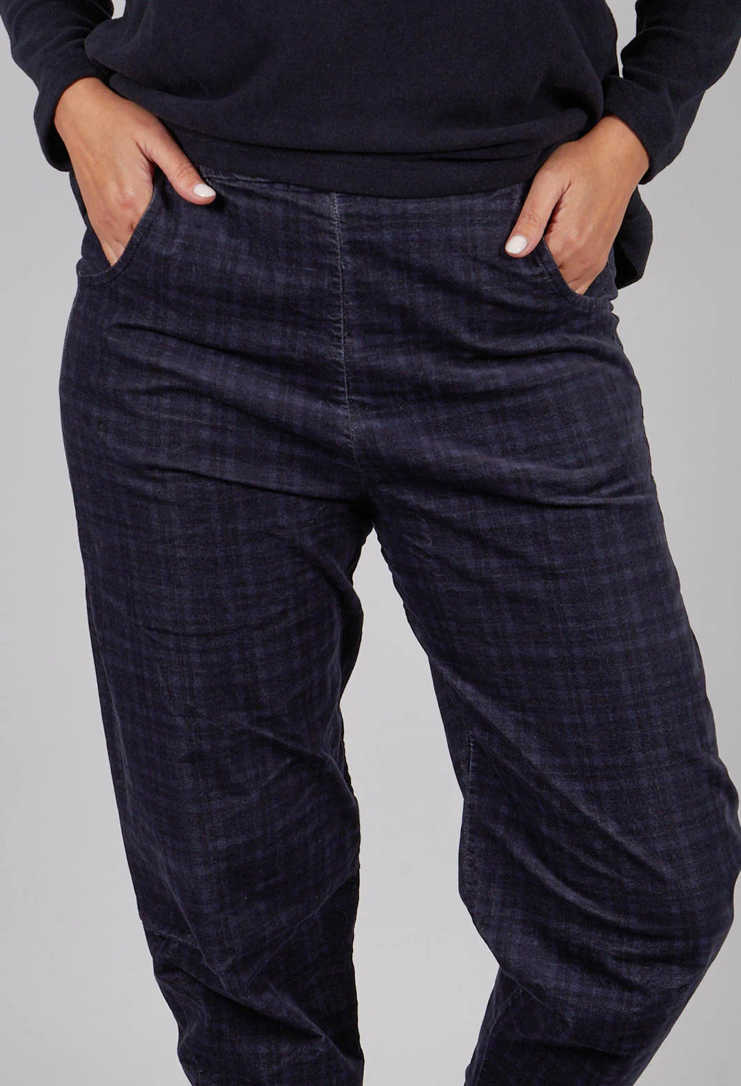 Alicia 100% Cotton Velvet Trousers in Blue Check