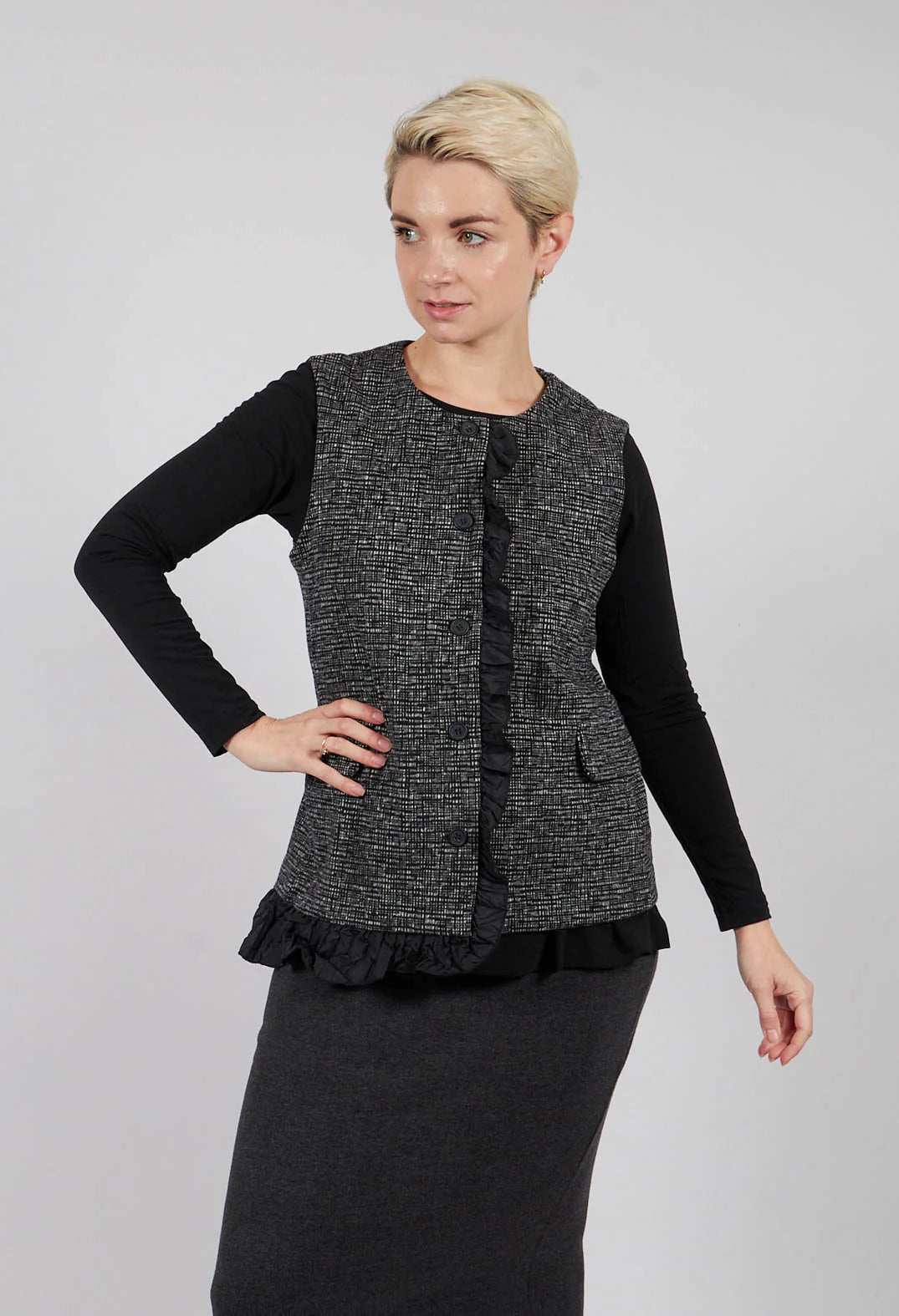 Edda Fitted Waistcoat in Black and White Check