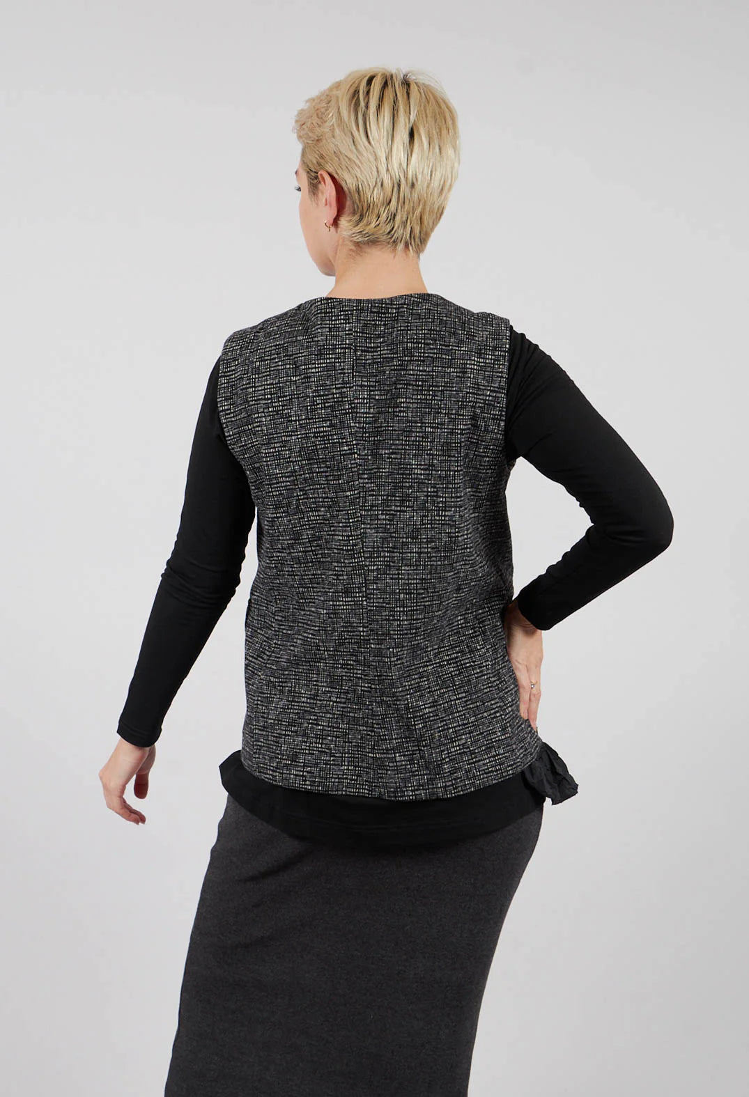 Edda Fitted Waistcoat in Black and White Check