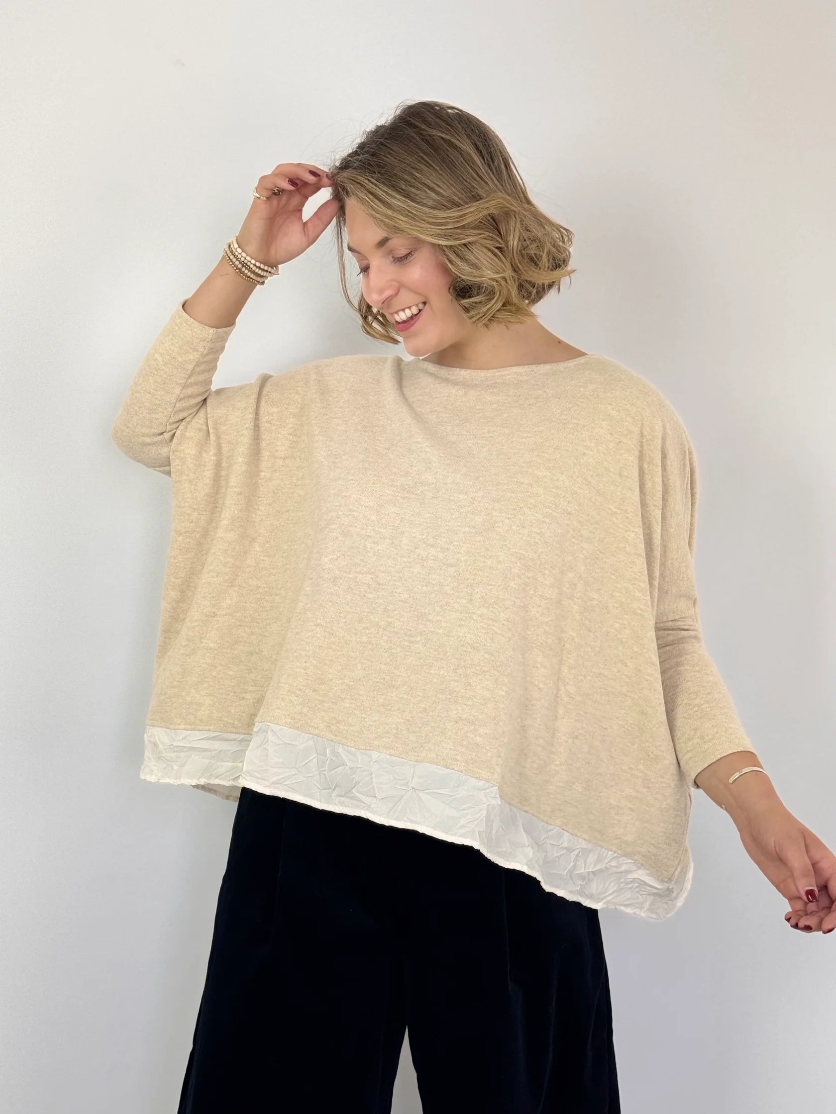 Bamboo Jumper in soft cotton fleece in Luna Beige