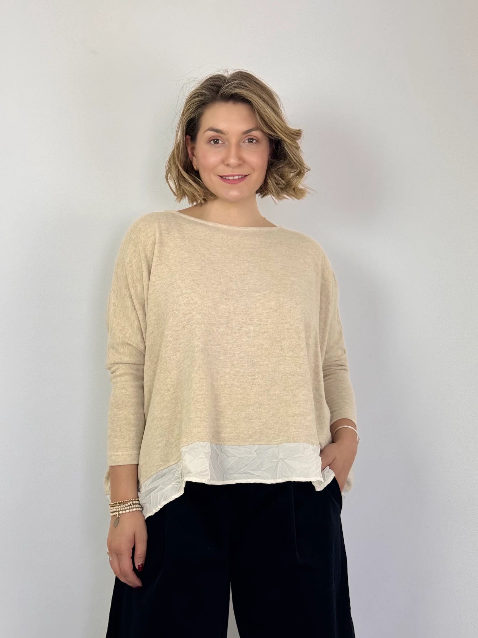 Bamboo Jumper in soft cotton fleece in Luna Beige