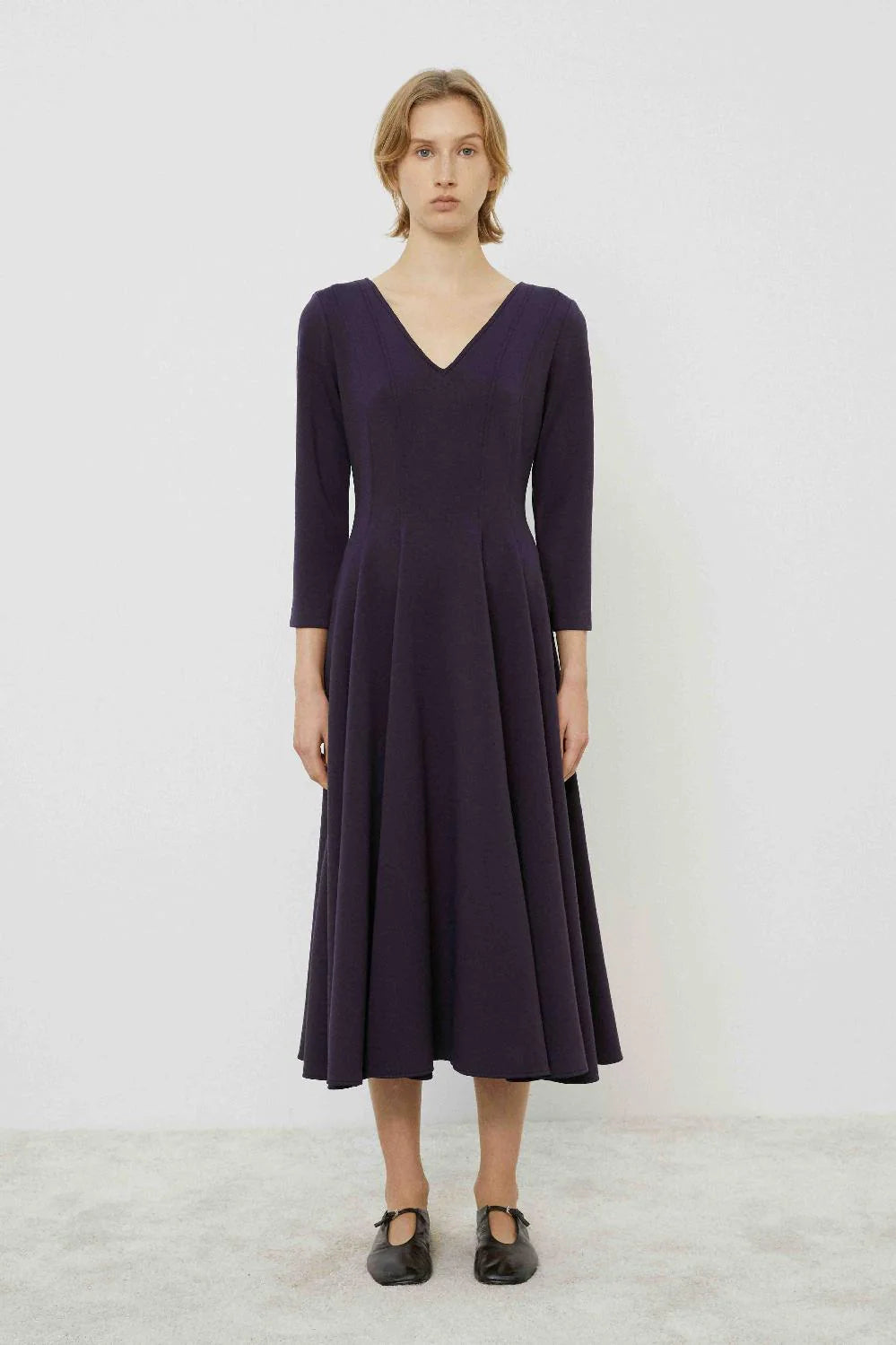 Midi dress with godet skirt in Blue Parisien