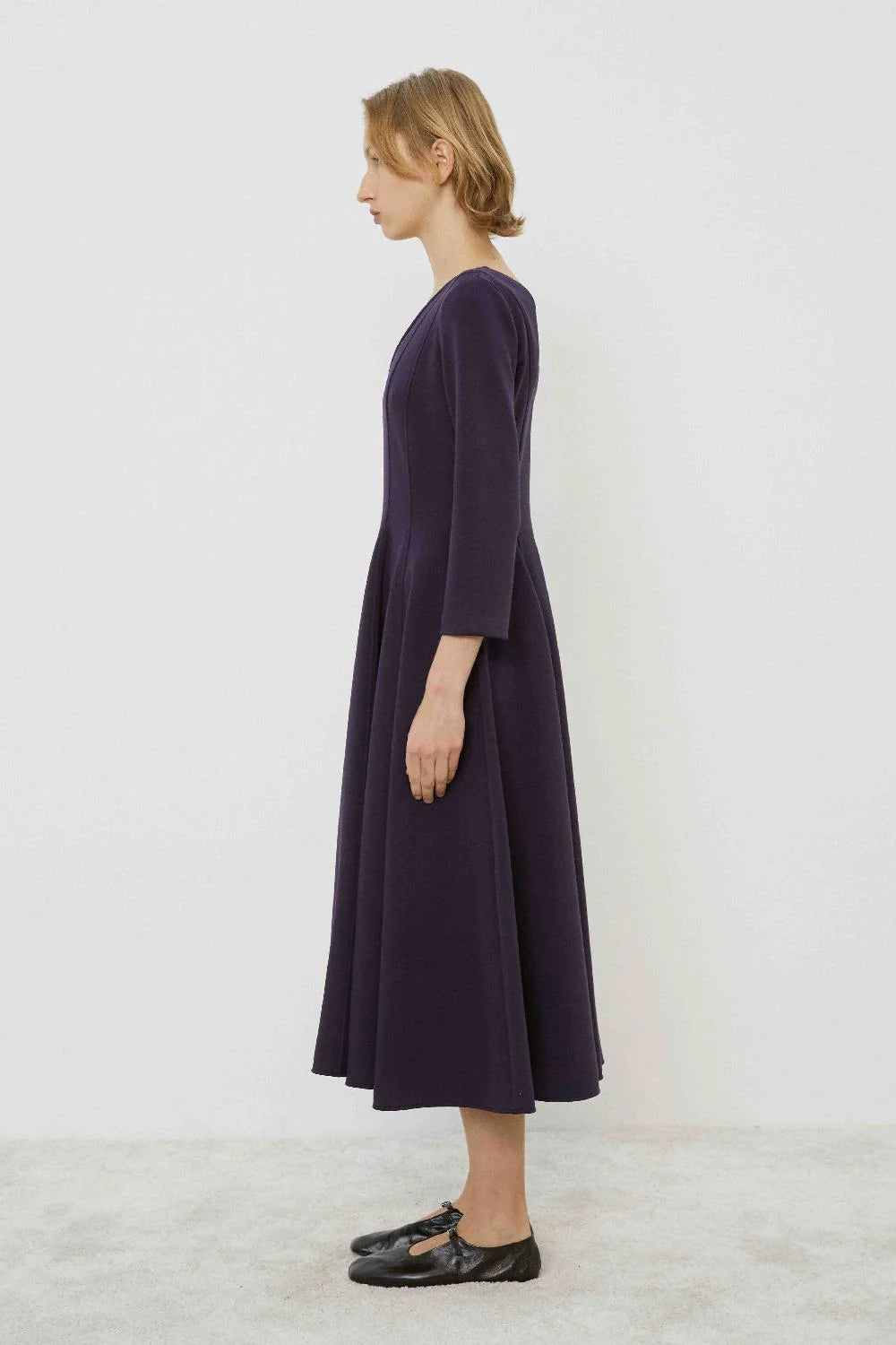 Midi dress with godet skirt in Blue Parisien