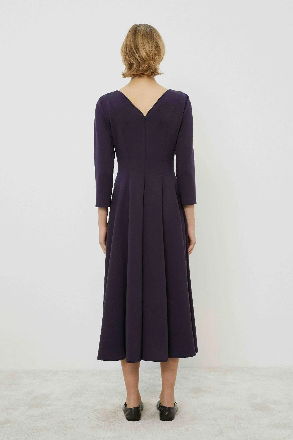 Midi dress with godet skirt in Blue Parisien