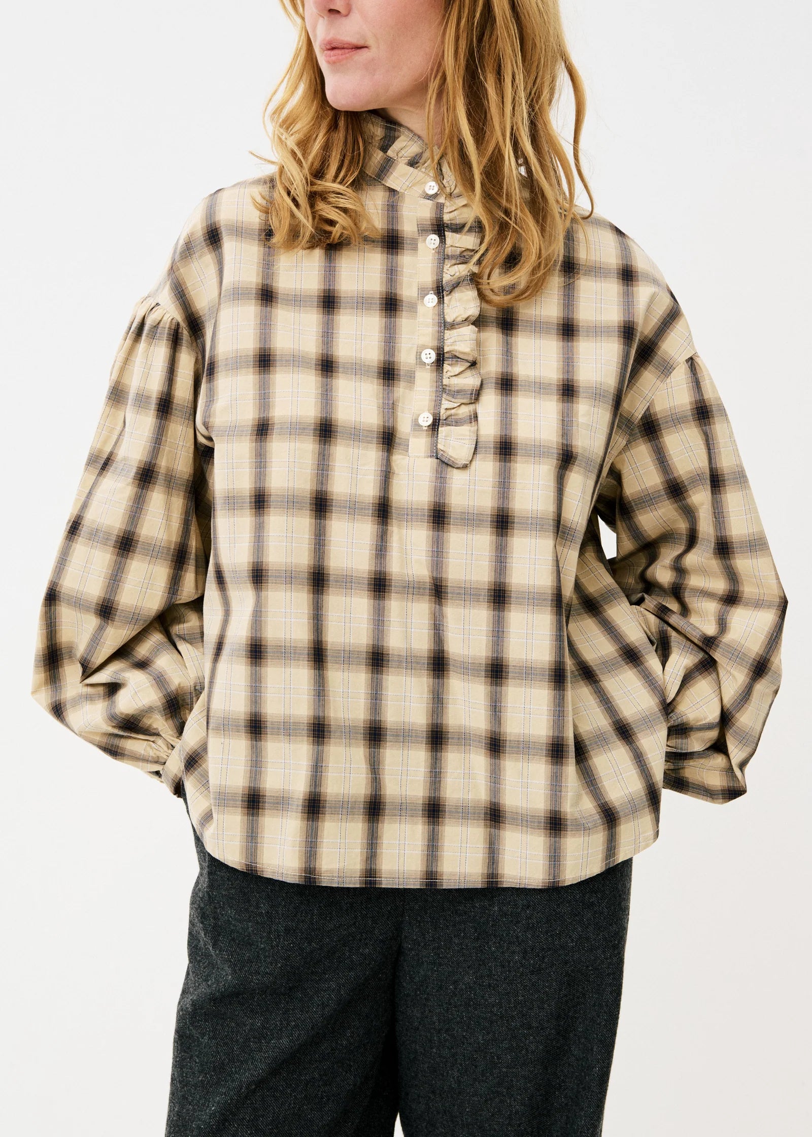 Lalou Blouse in Beige Check