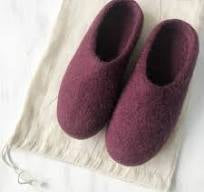 100% Wool Hand Felted Slippers in Plum Purple