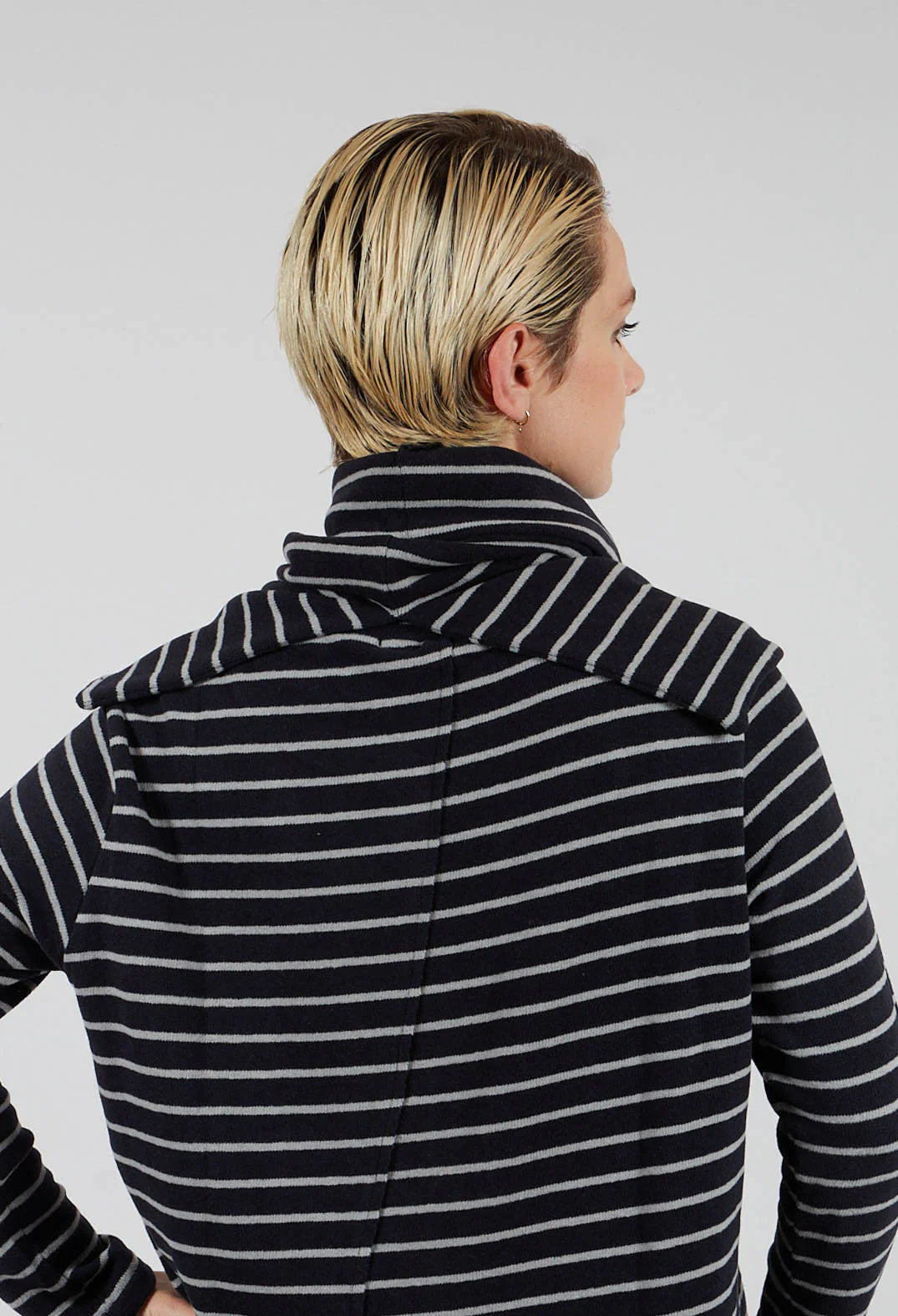 Spacco soft fleece snood in Notte ( Dark Navy & Pale Grey Stripe)