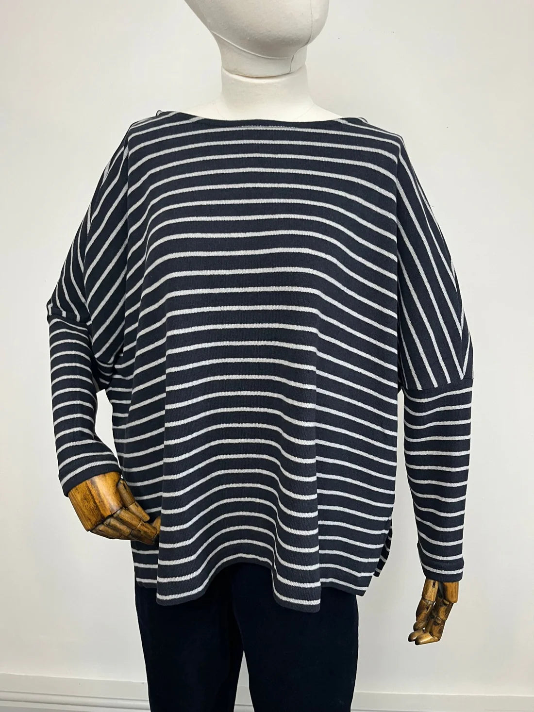 Martis Jumper in Dark Navy and Pale Grey stripe