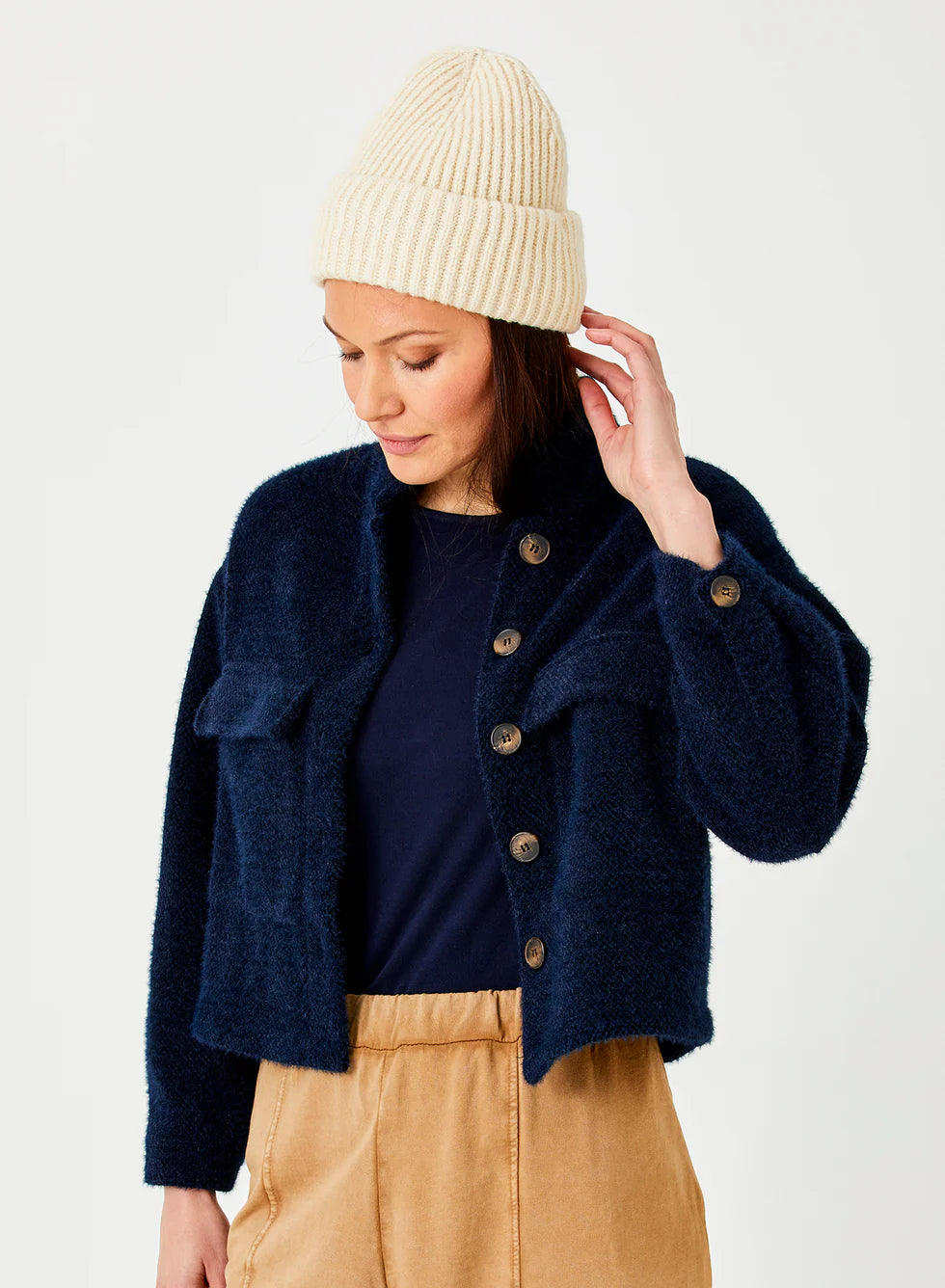 Ingrid Soft Fluffy Jacket in Navy