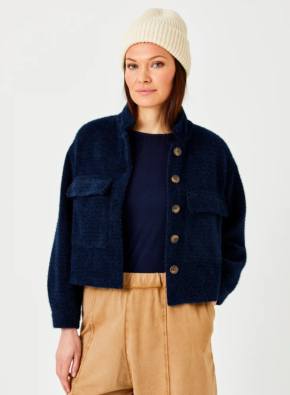 Ingrid Soft Fluffy Jacket in Navy