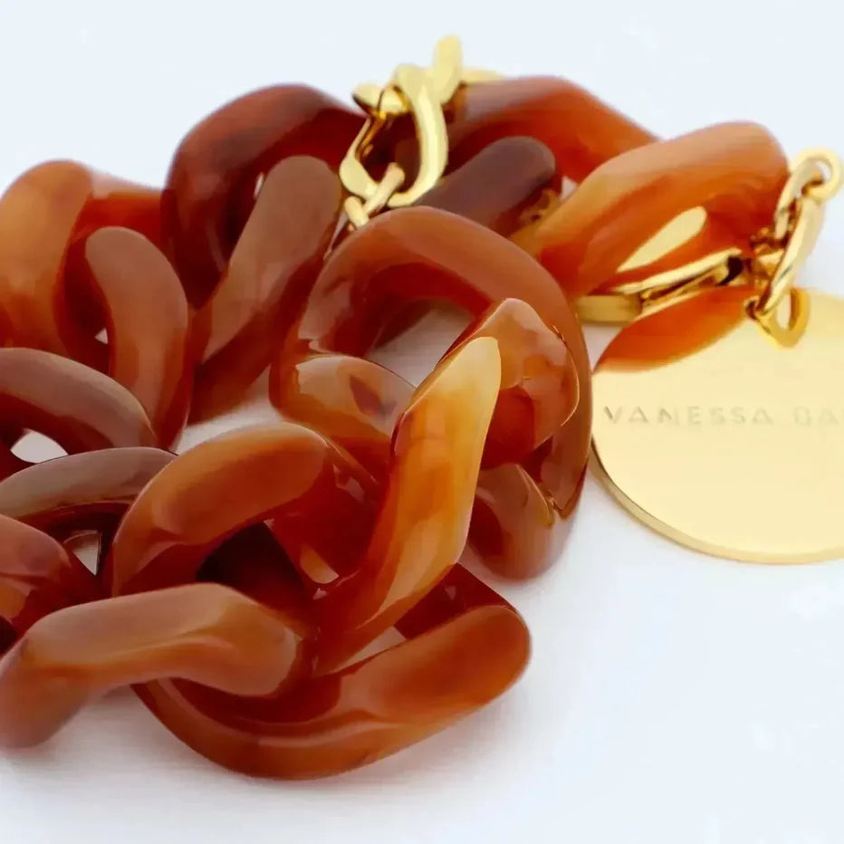 Vanessa Baroni Flat Chain Bracelet in Cognac Marble