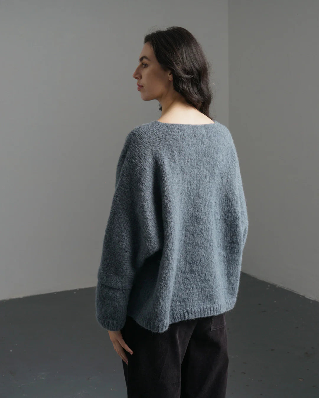 Leah V- Neck Wool Jumper in Smoked Blue