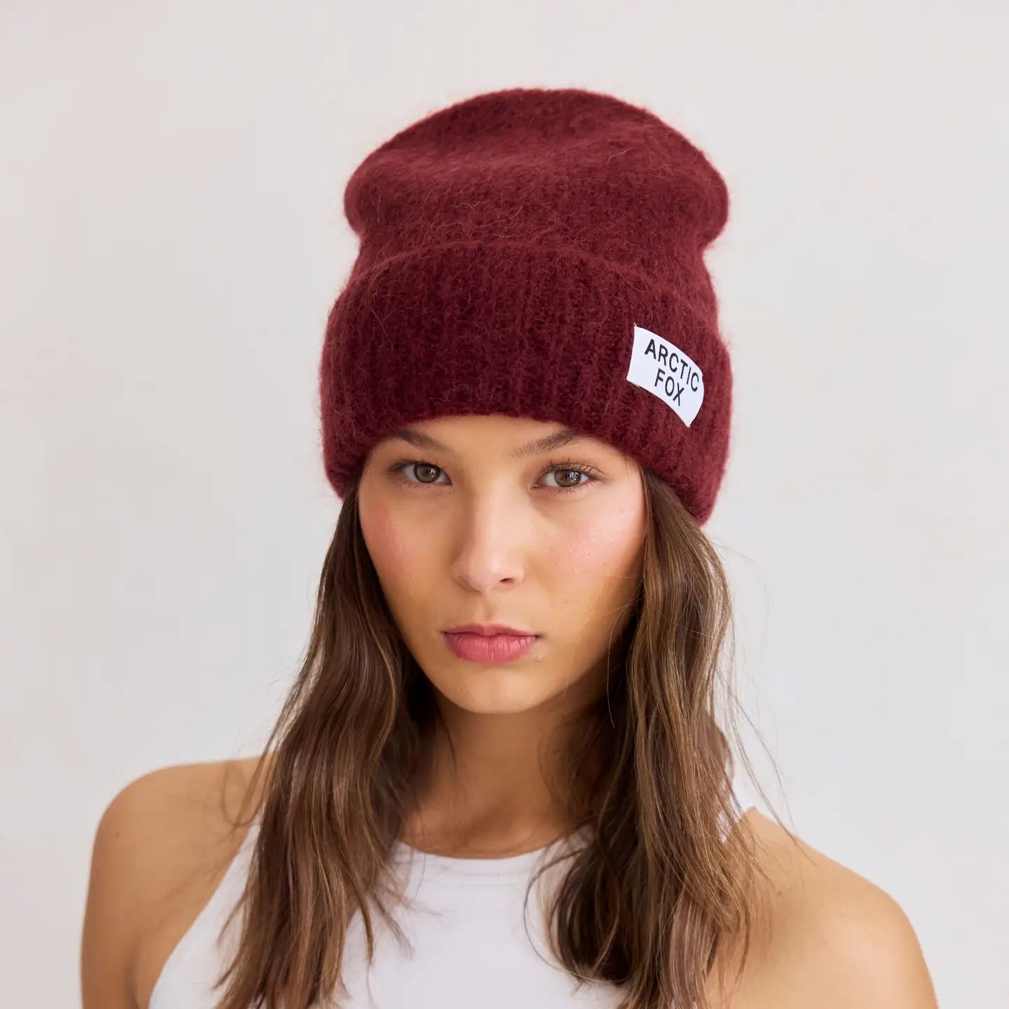The Mohair Wool Beanie in Cherry Burgundy