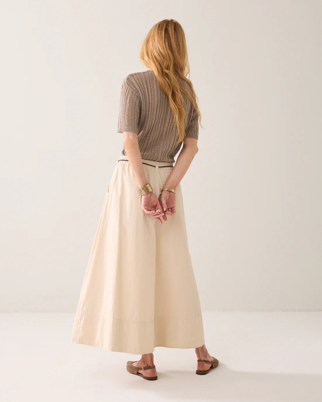 100% Cotton Canvas Skirt in Pebble Beige