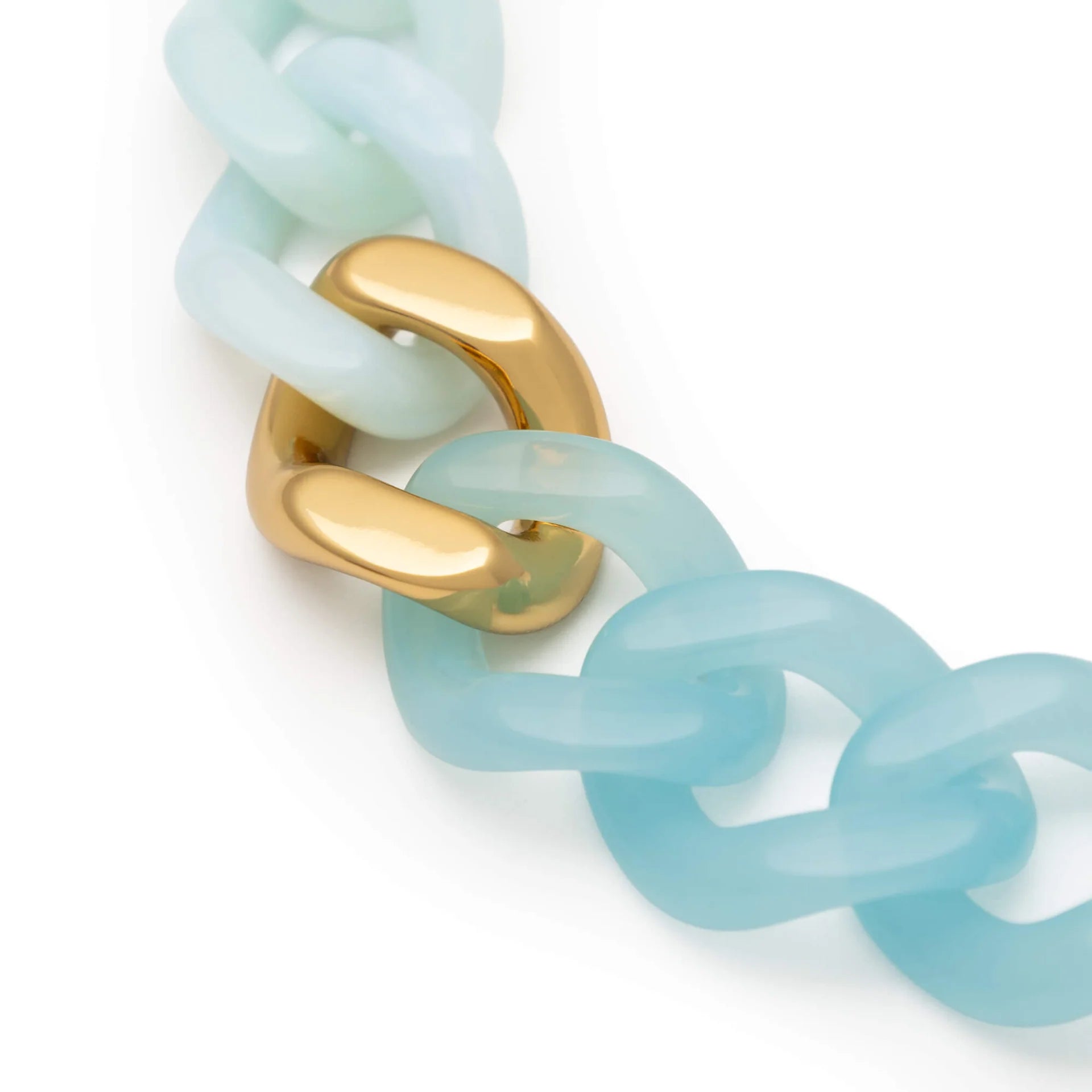 Flat Chain Bracelet 2 Colour with Gold link in Cloud Marble and Opaline Blue