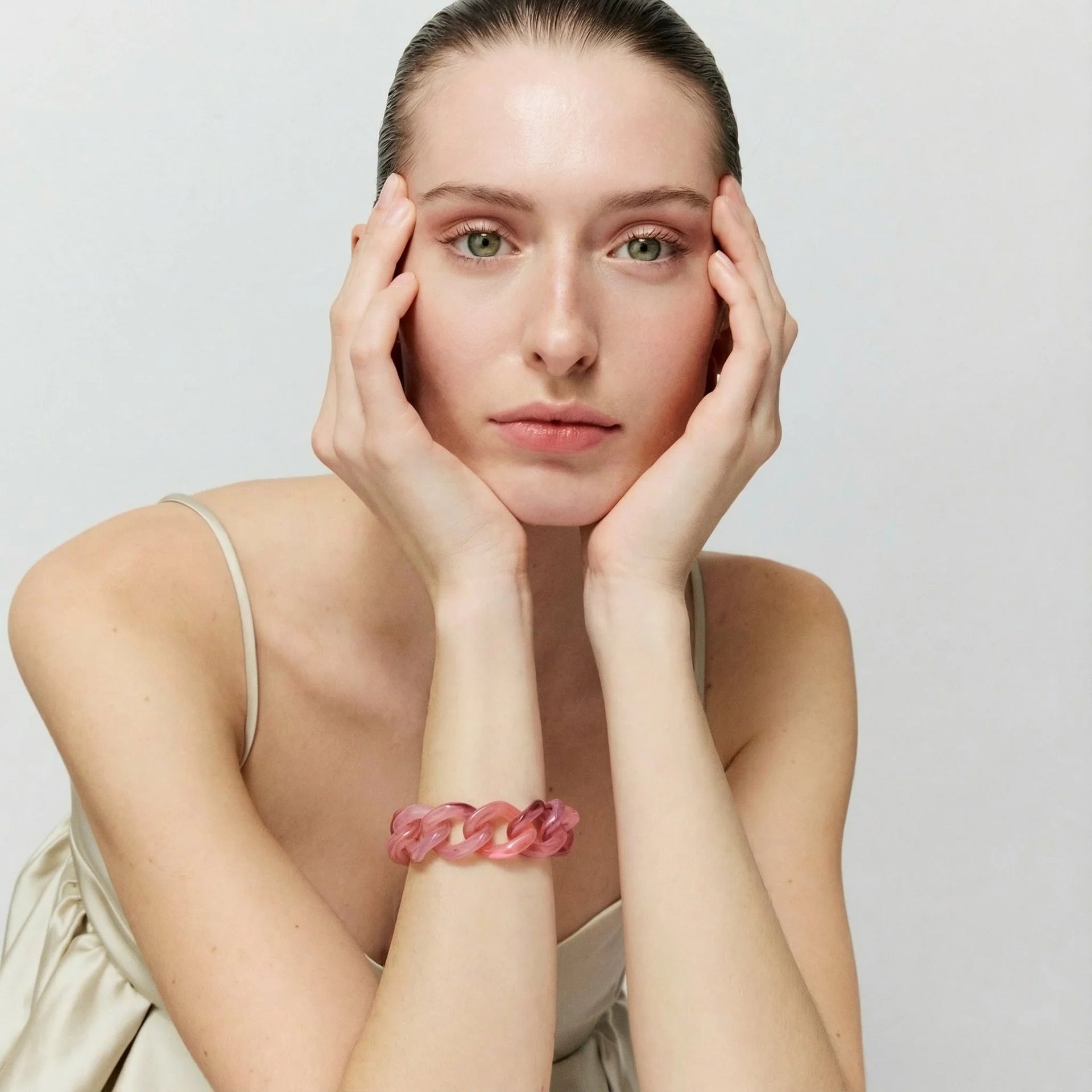 Flat Chain Bracelet in Crystal Pink Marble