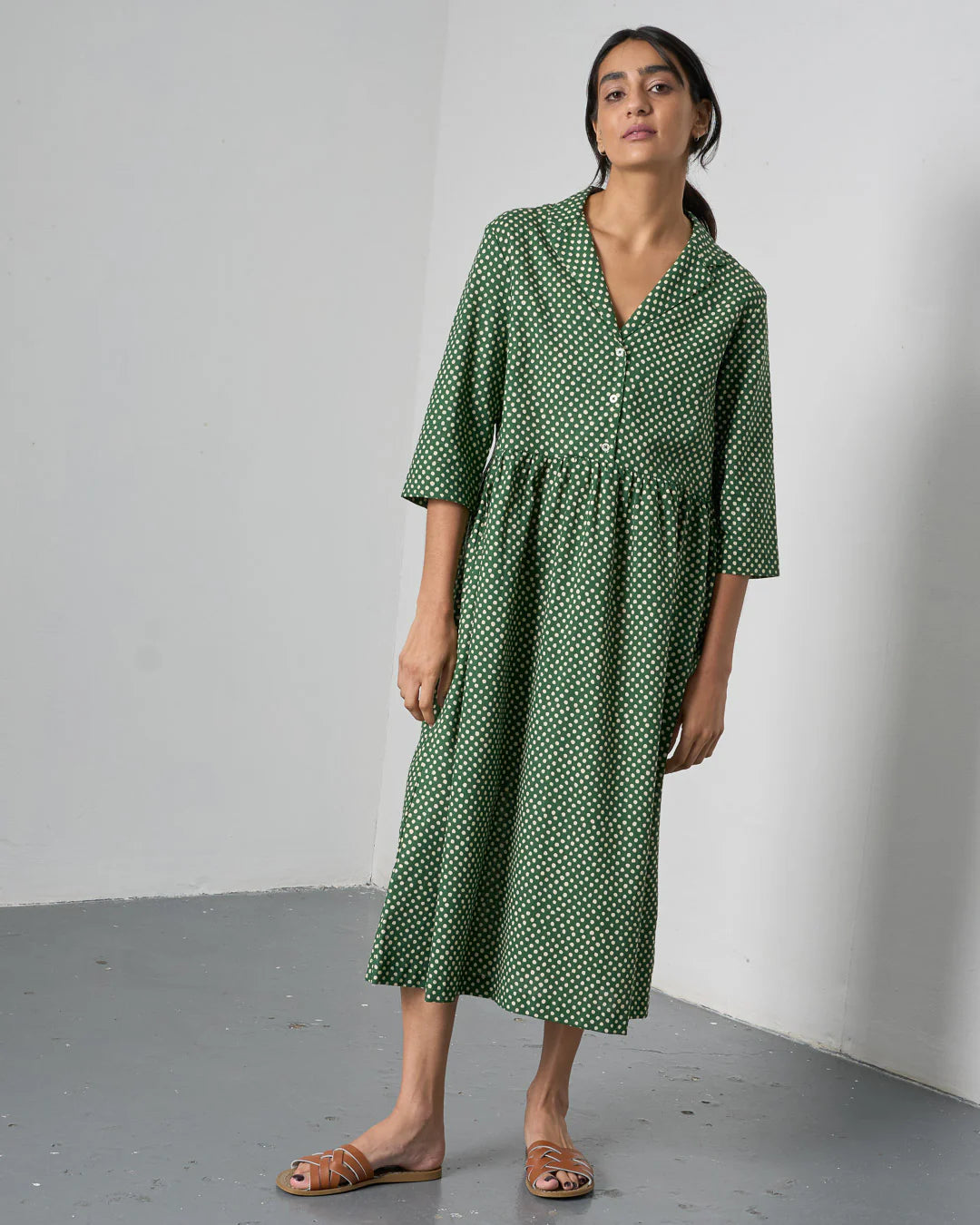 100% Organic Cotton Lilly Green Dot Dress
