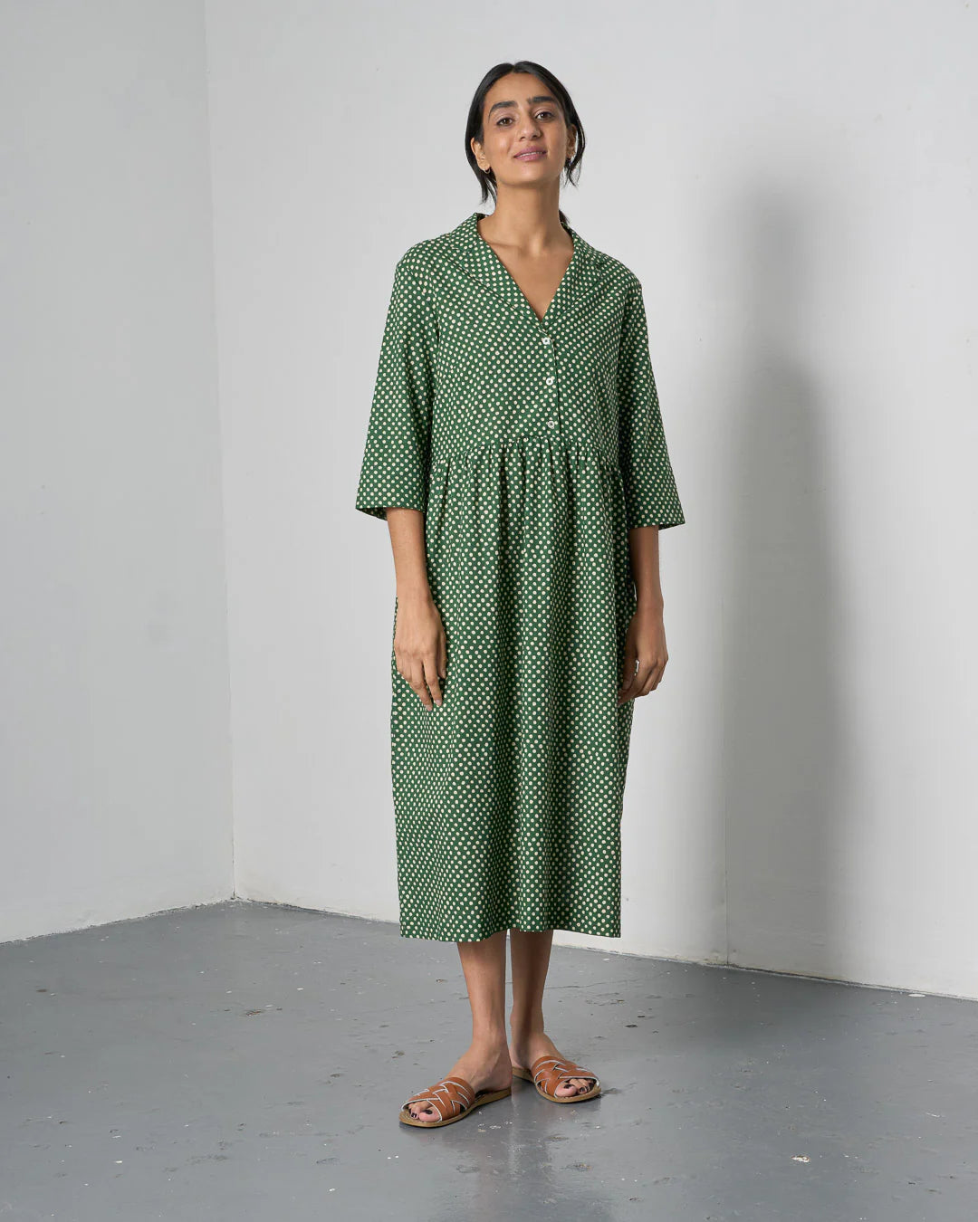 100% Organic Cotton Lilly Green Dot Dress