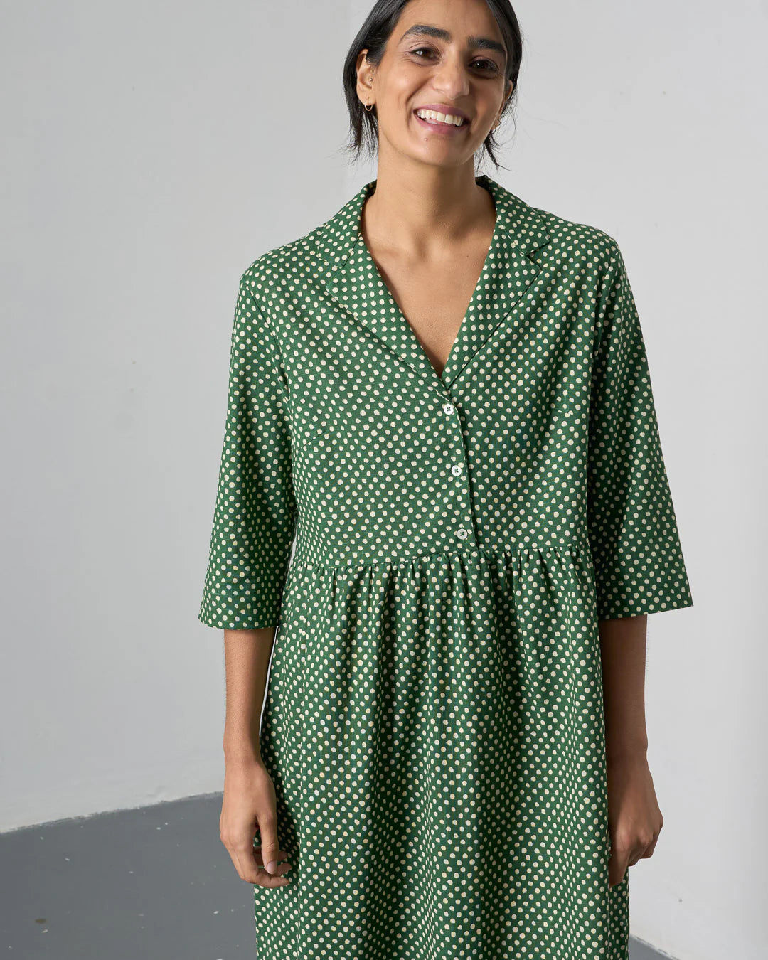 100% Organic Cotton Lilly Green Dot Dress