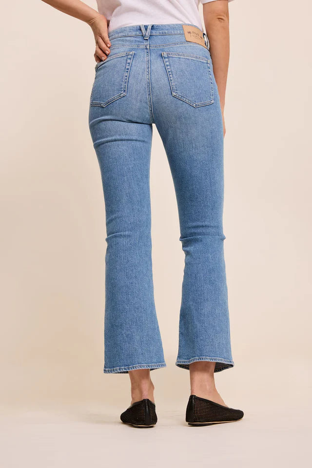 100% Cotton Maylan Crop Flare Jean in Light Blue