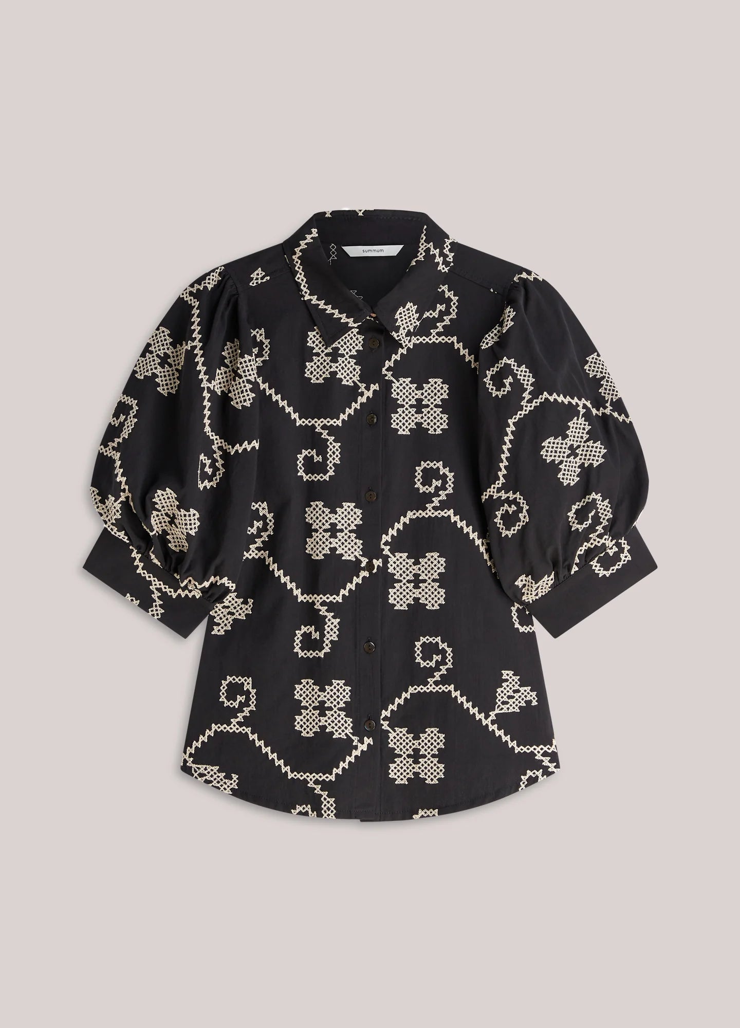 100% Cotton Embroidered Blouse in Black and Cream