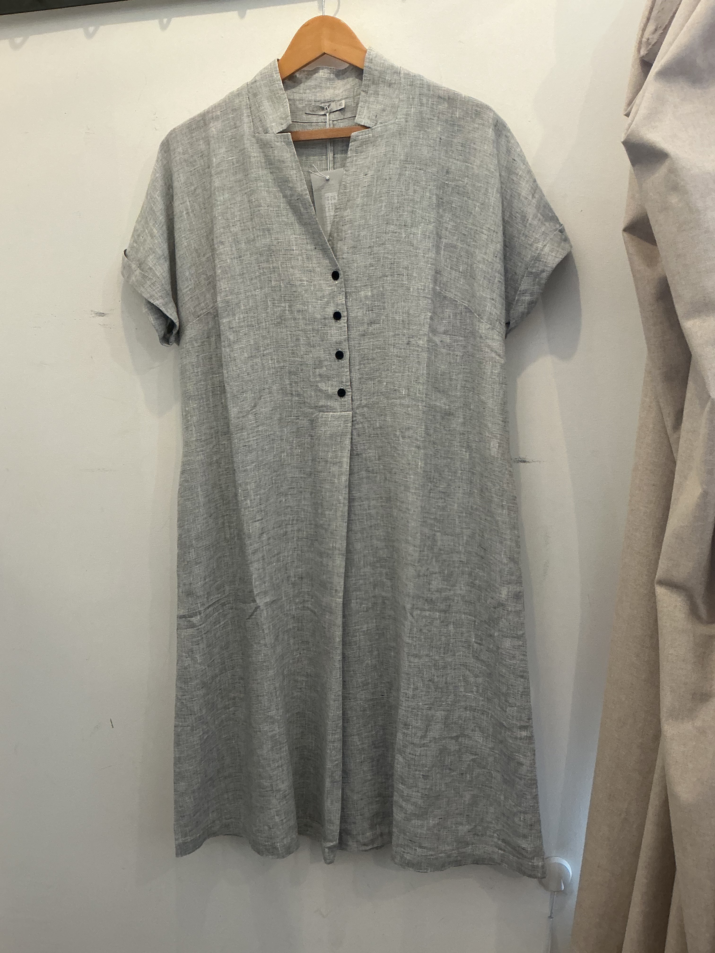 100% Linen Dress in Stone Grey