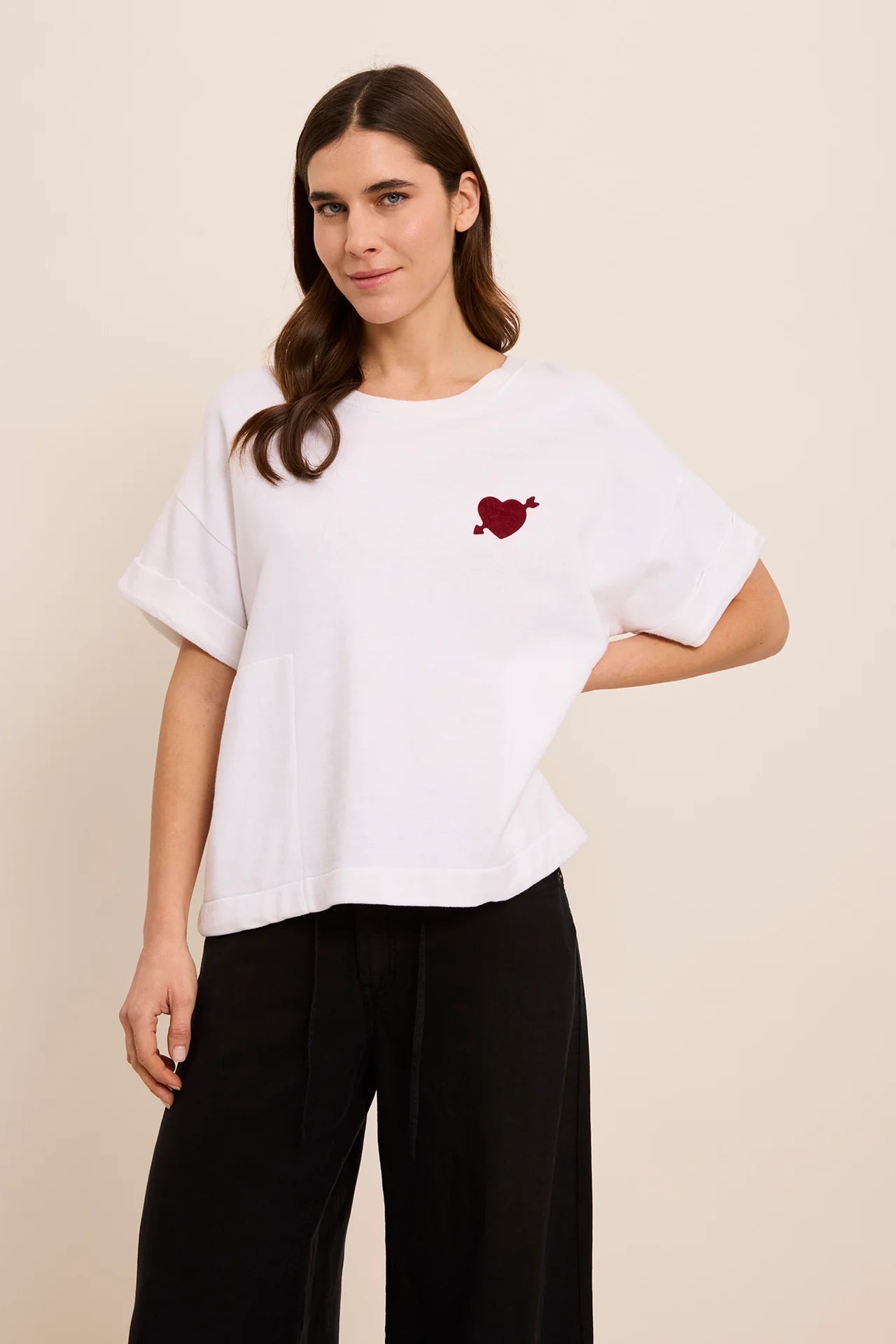 100% Cotton Sweat in White with Heart Motif