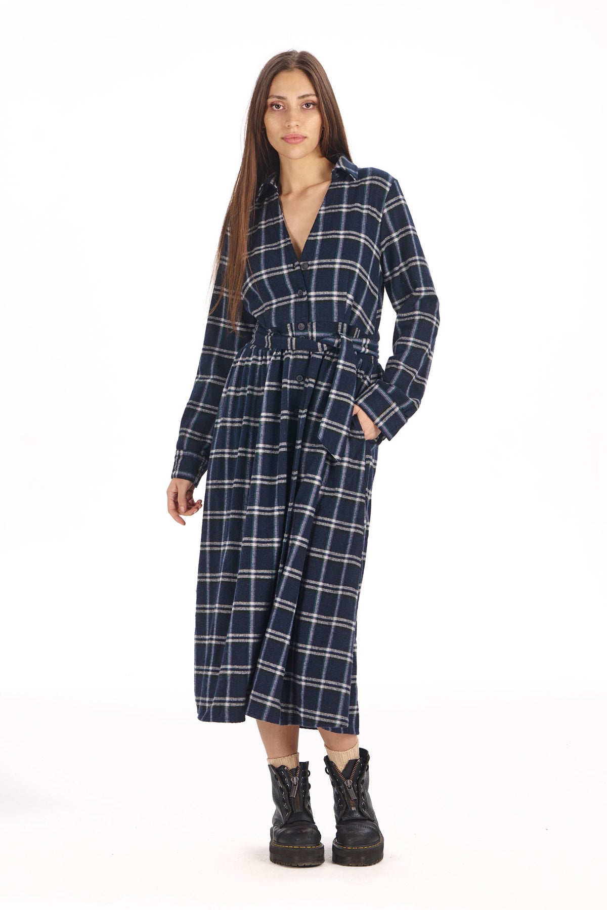 Highland Dress in Navy and Green check