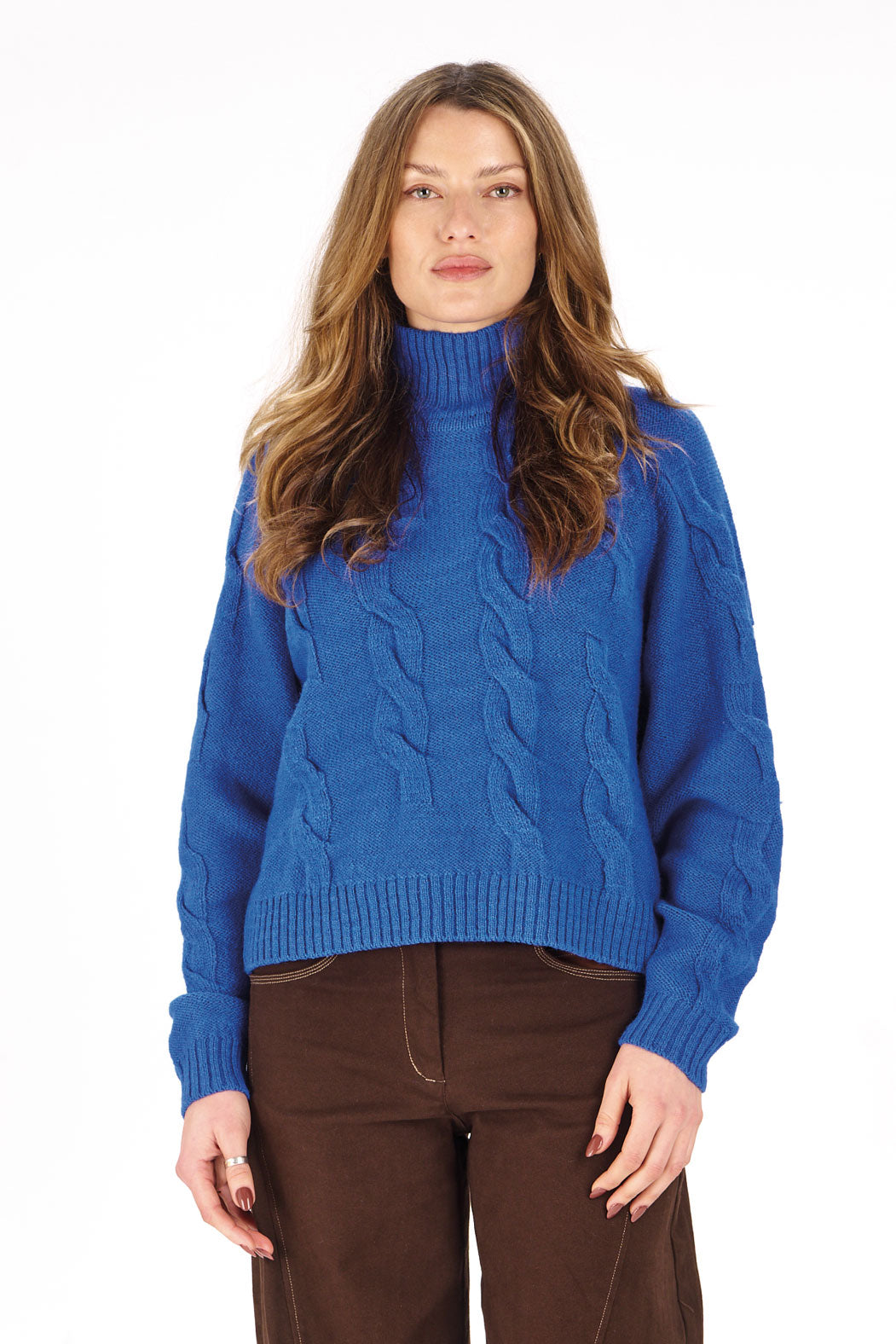 100% Lambswool Broken Cable Jumper in Cobalt