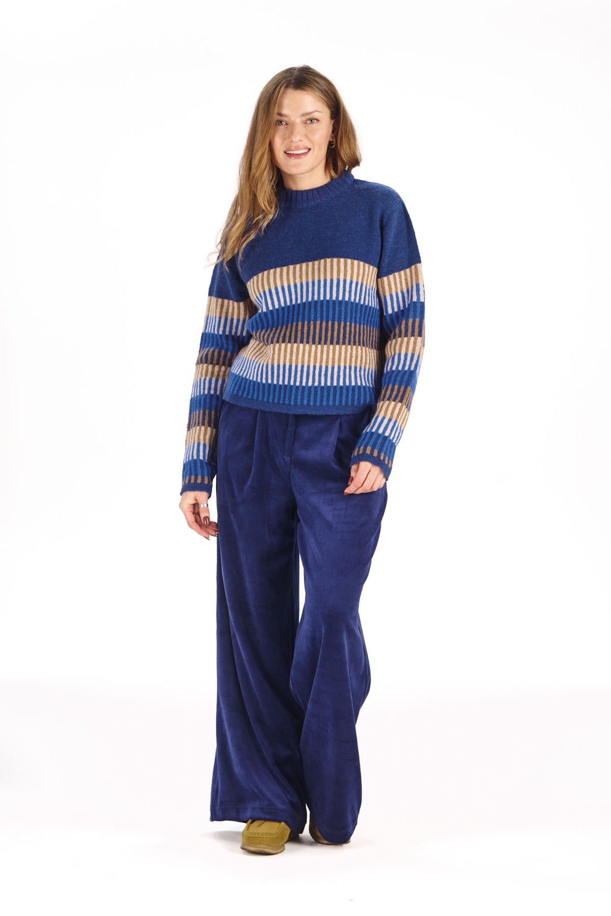 100% Lambswool Chloe Jumper in Navy Stripe
