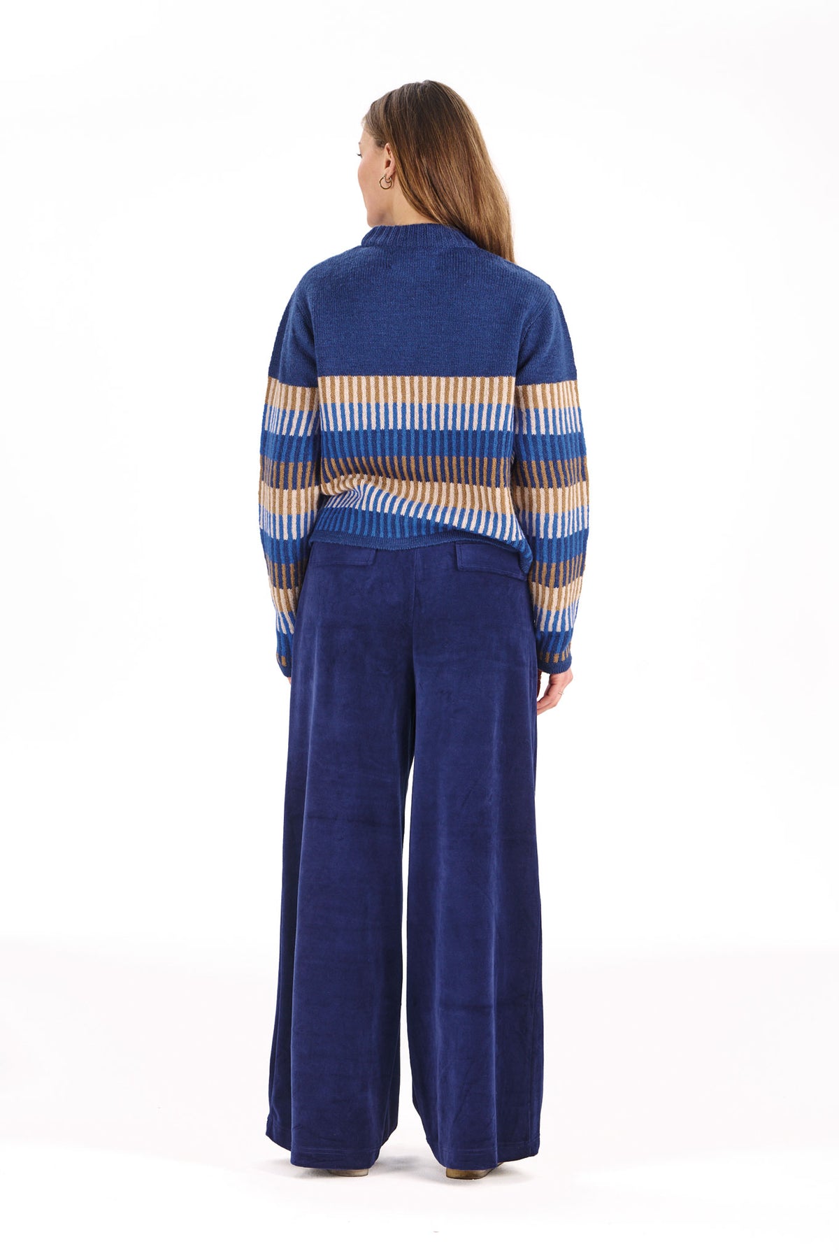 100% Lambswool Chloe Jumper in Navy Stripe