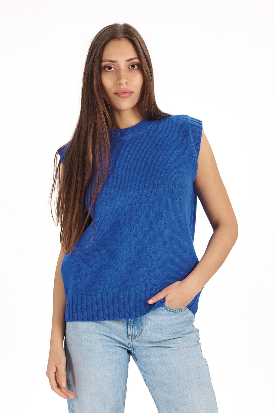 100% Lambswool India Vest in cobalt