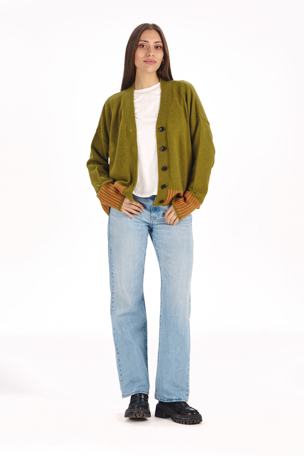 100% Merino Cosi Cardigan in Olive