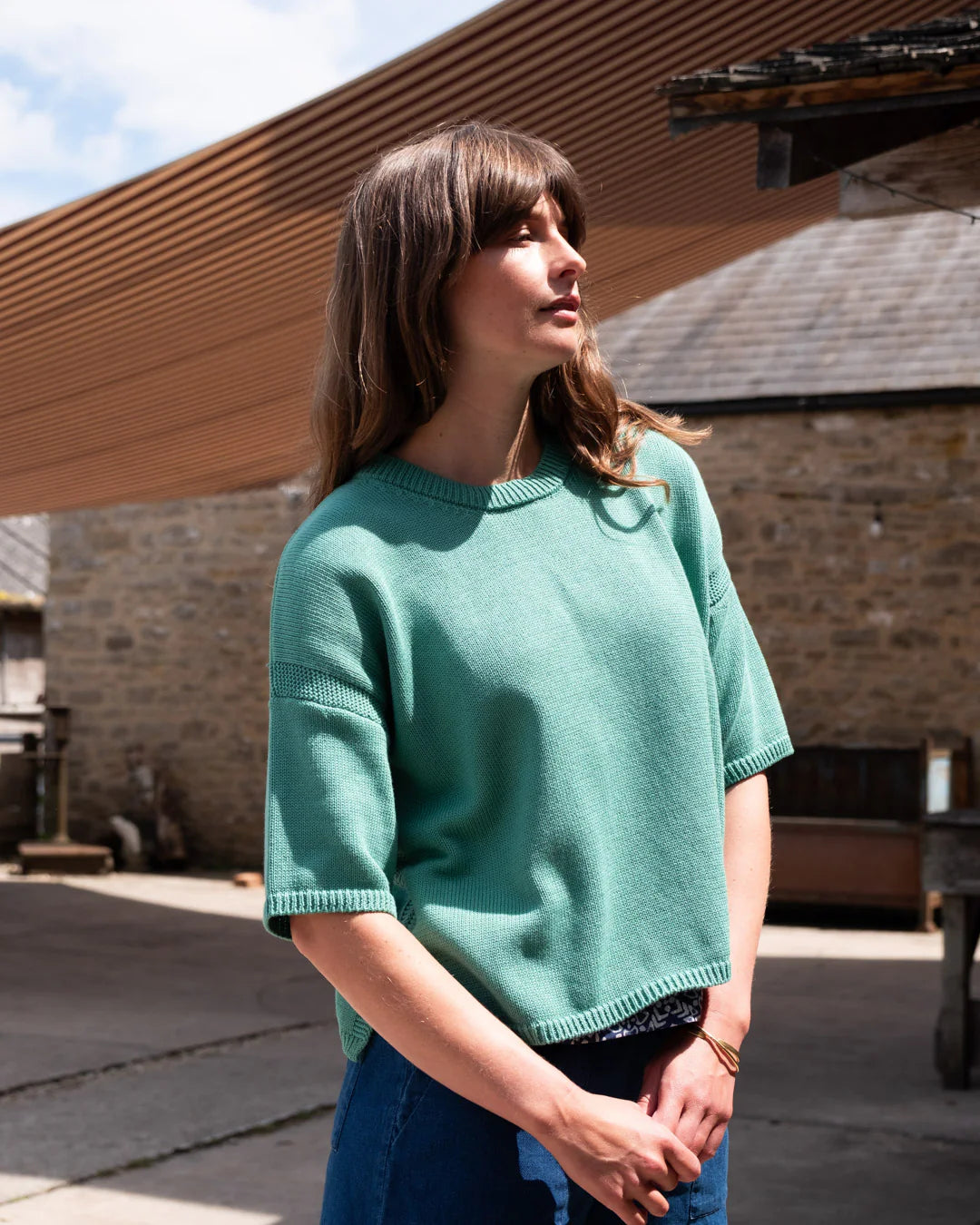 Lisa Boxy Fit 100% Organic Cotton Jumper in Watercress