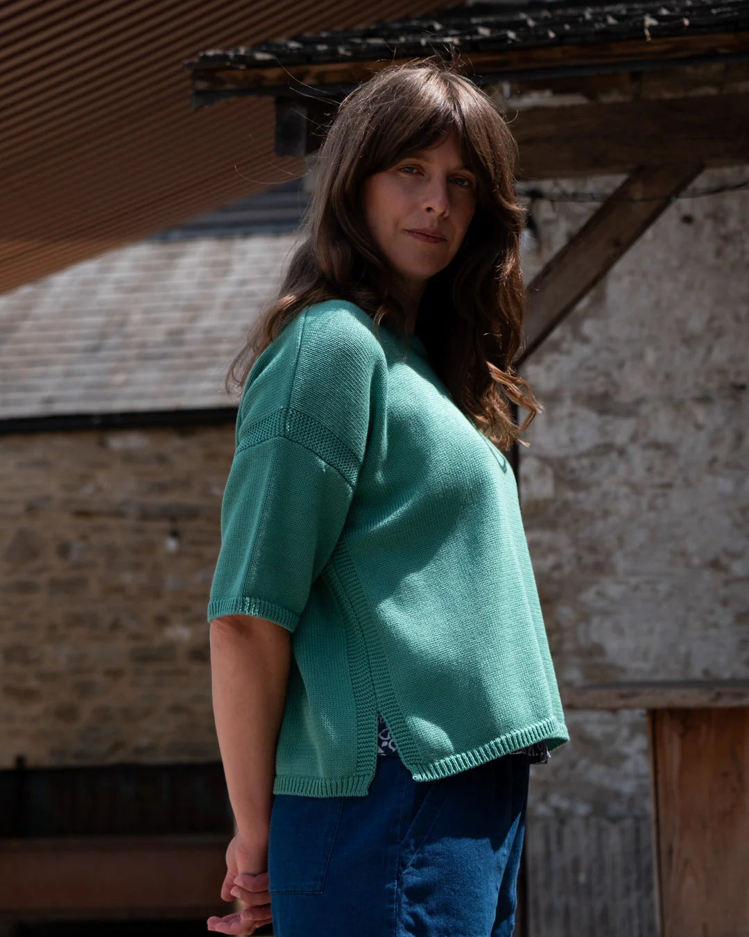 Lisa Boxy Fit 100% Organic Cotton Jumper in Watercress