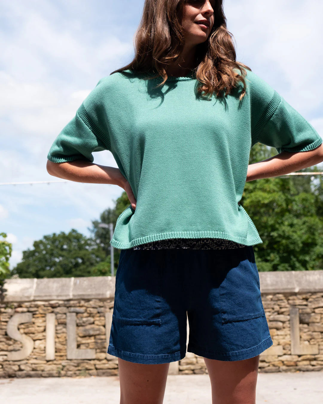 Lisa Boxy Fit 100% Organic Cotton Jumper in Watercress