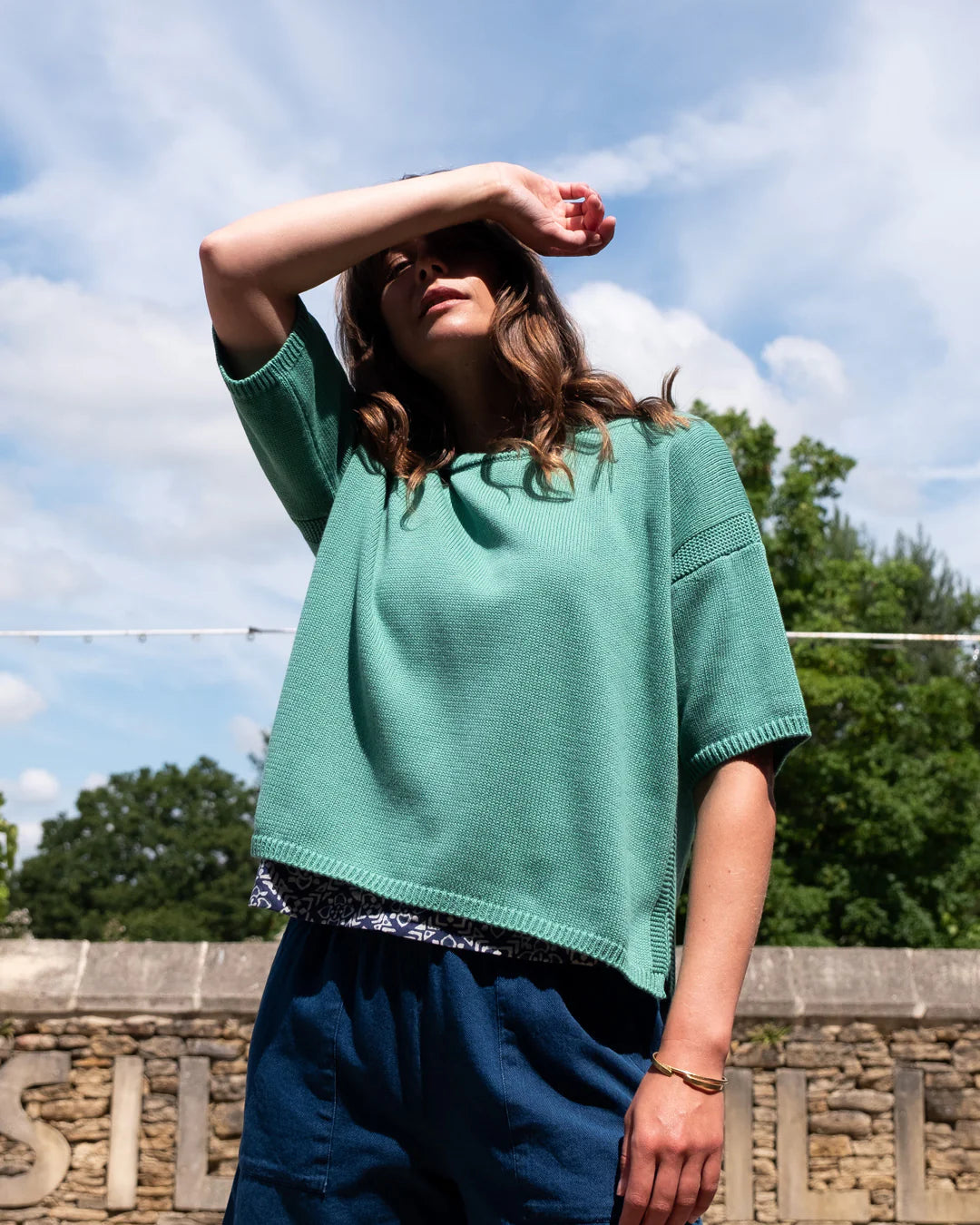 Lisa Boxy Fit 100% Organic Cotton Jumper in Watercress