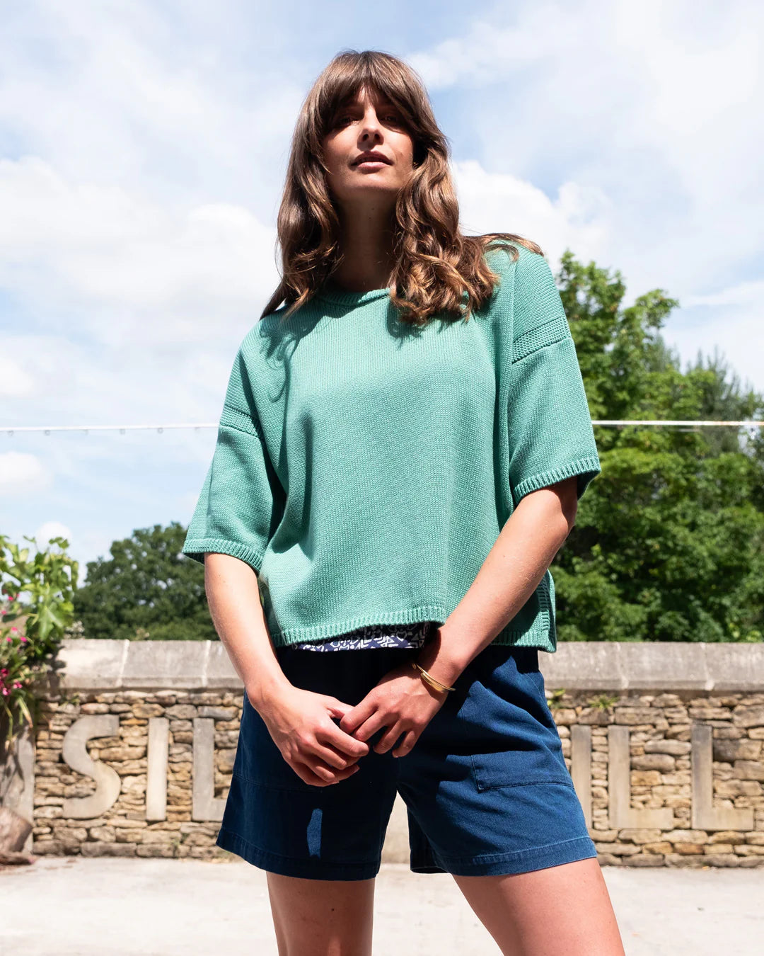 Lisa Boxy Fit 100% Organic Cotton Jumper in Watercress