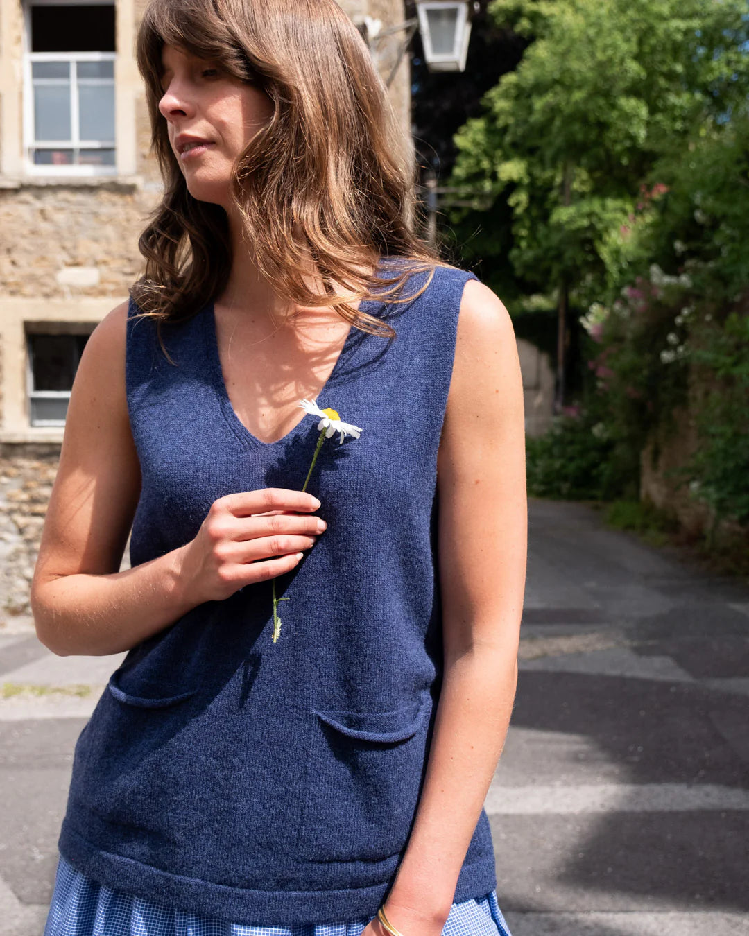 100% Wool Aria Tank Top in Navy