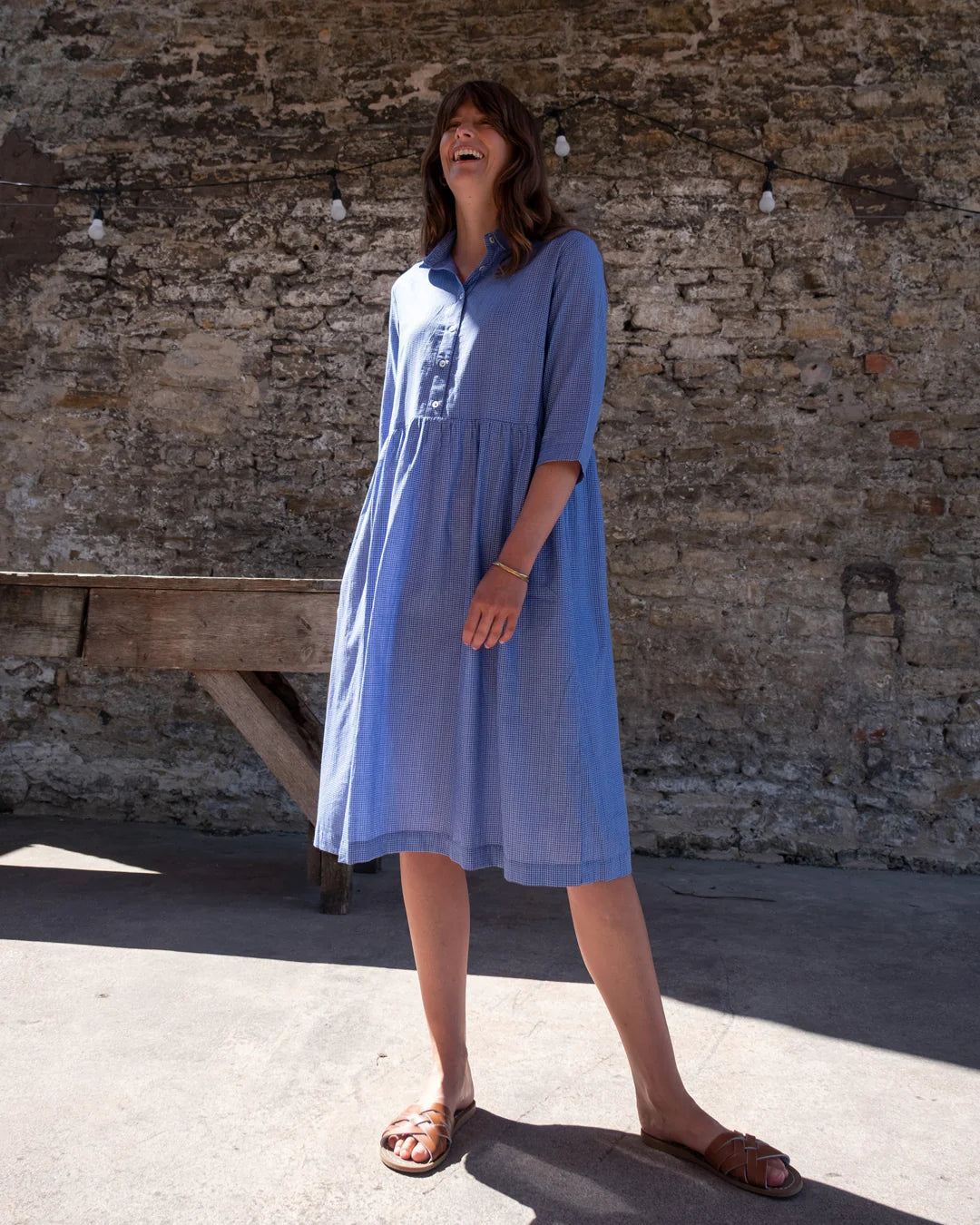 Bea Shirt Dress in Blue and White check