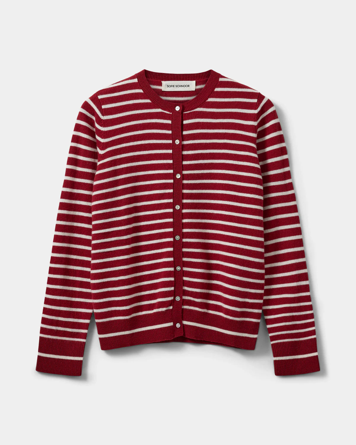 Striped Long Sleeved Cardigan - Red/Off White
