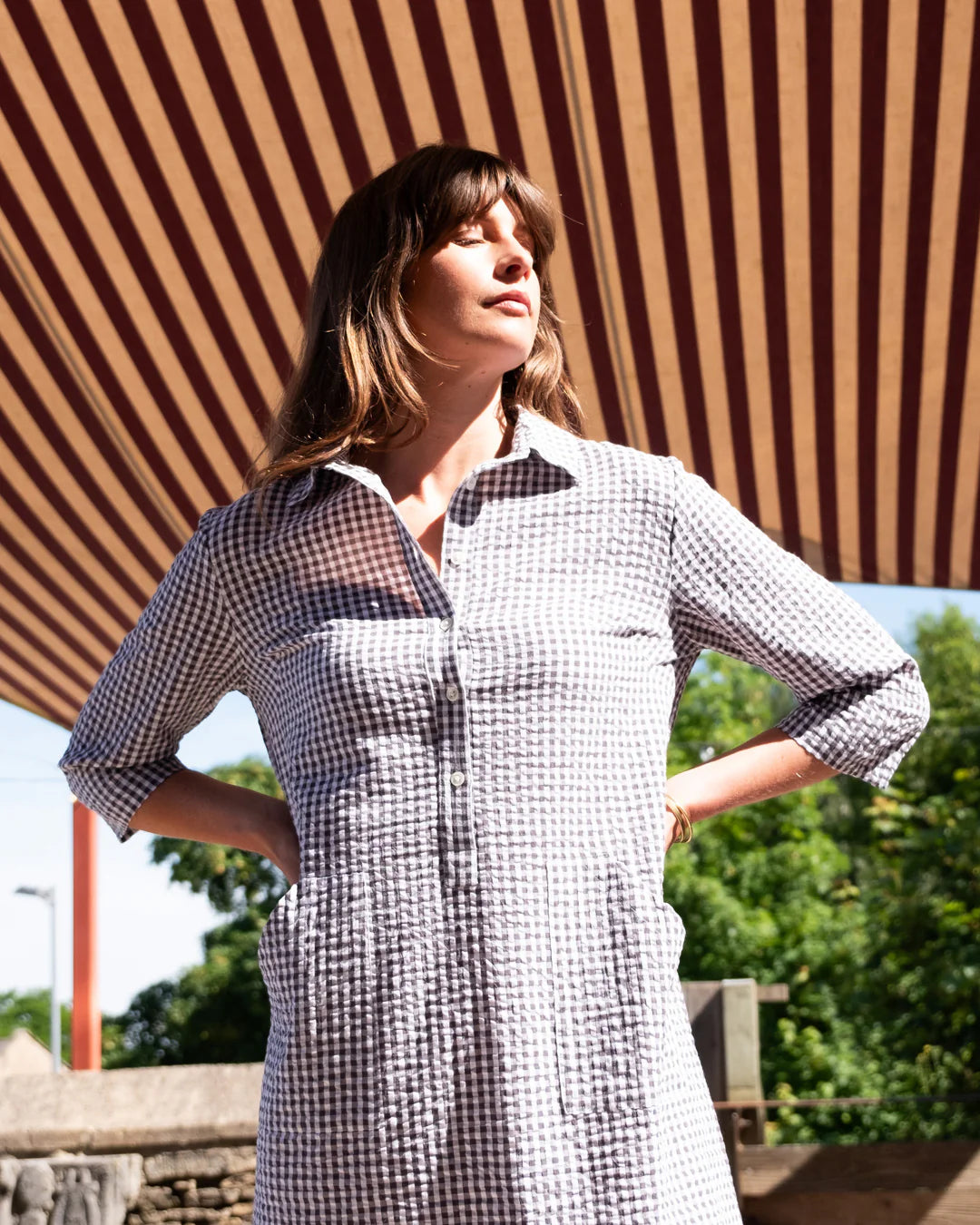 100% Organic Cotton Tara Shirt Dress in Dove Grey Gingham Check