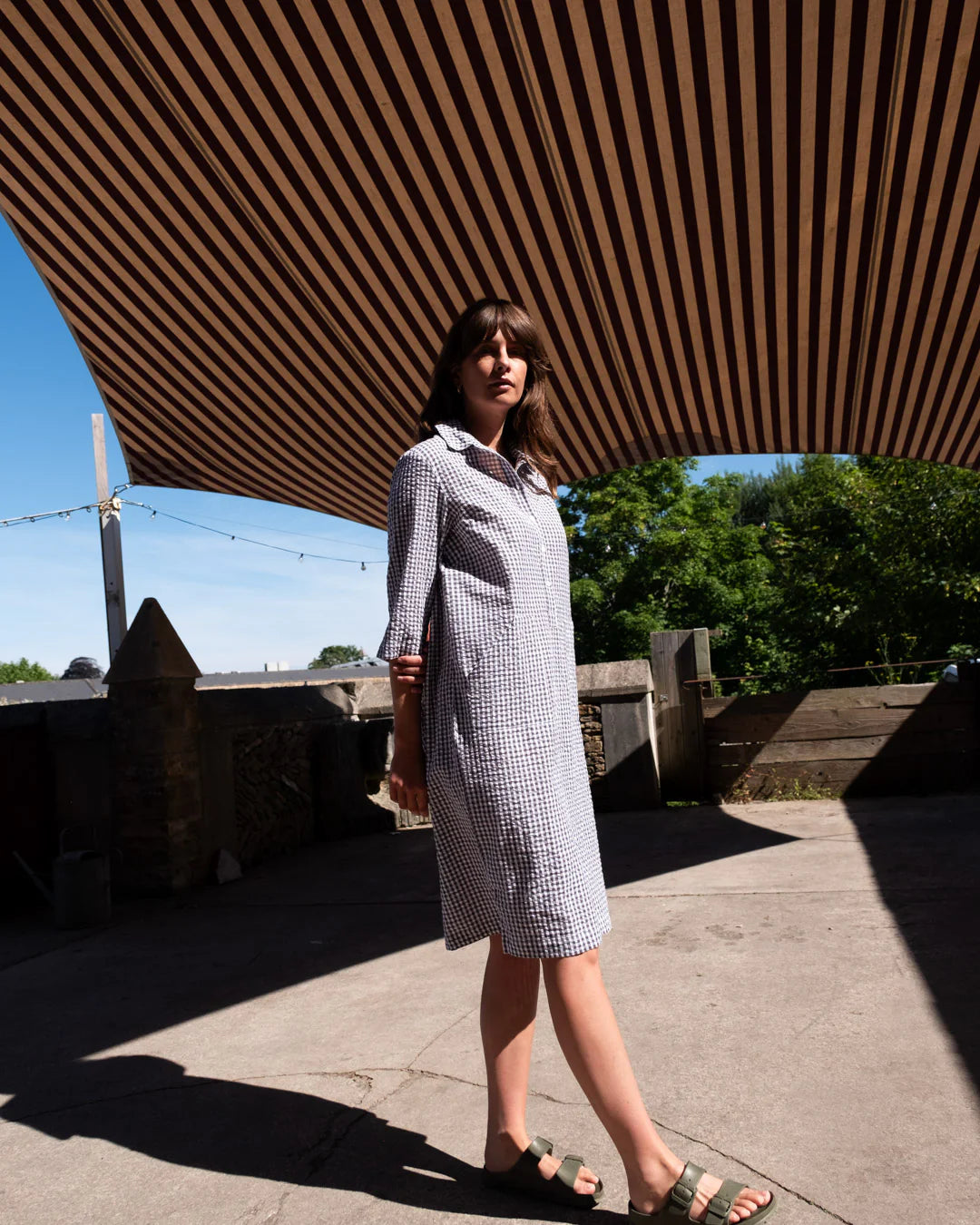100% Organic Cotton Tara Shirt Dress in Dove Grey Gingham Check